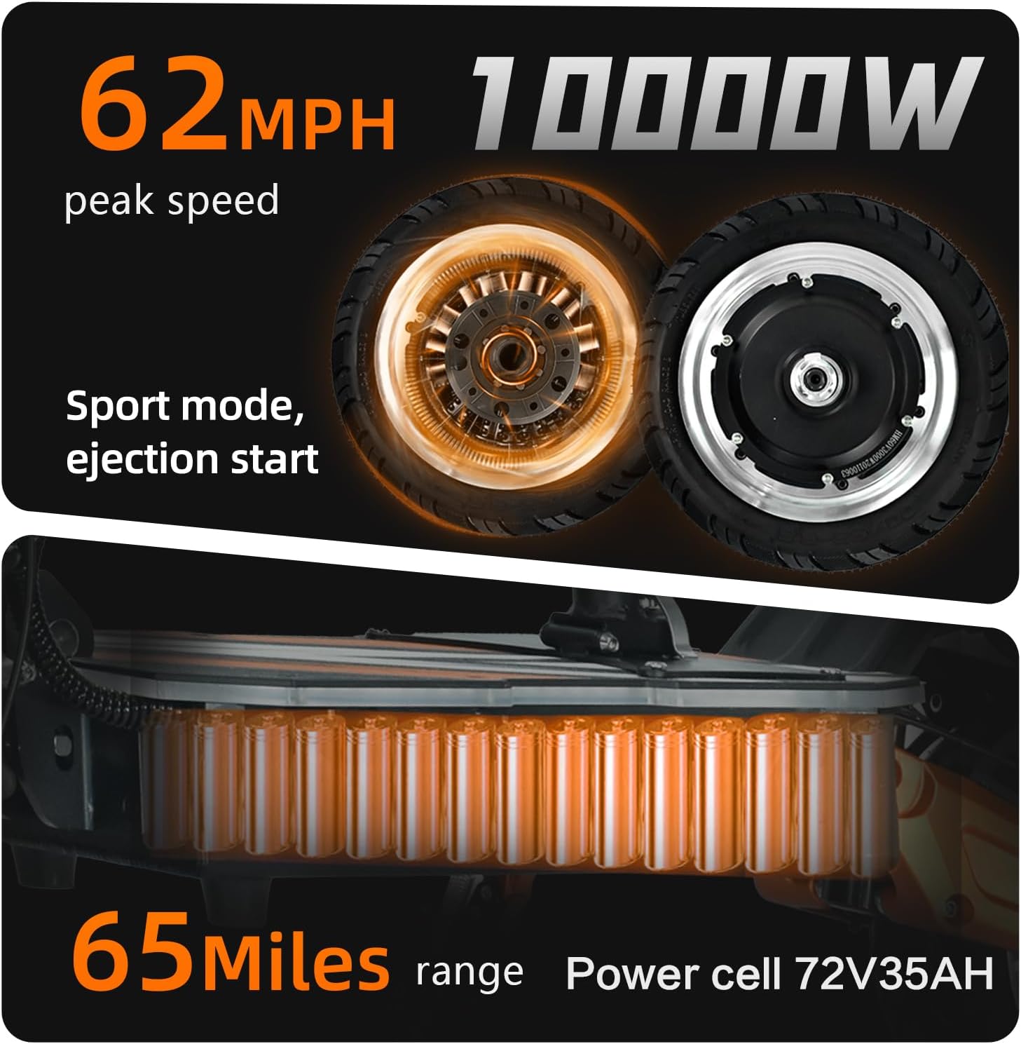TRBK-M2 72V10000W Dual Drive Off-Road Electric Scooter, 11-inch All-Terrain Tires, 60 mph Top Speed, 35 AH Li-Ion Battery, 60 Mile Range, Hydraulic Brakes/Shock Absorption,Smart Large Screen with Seat