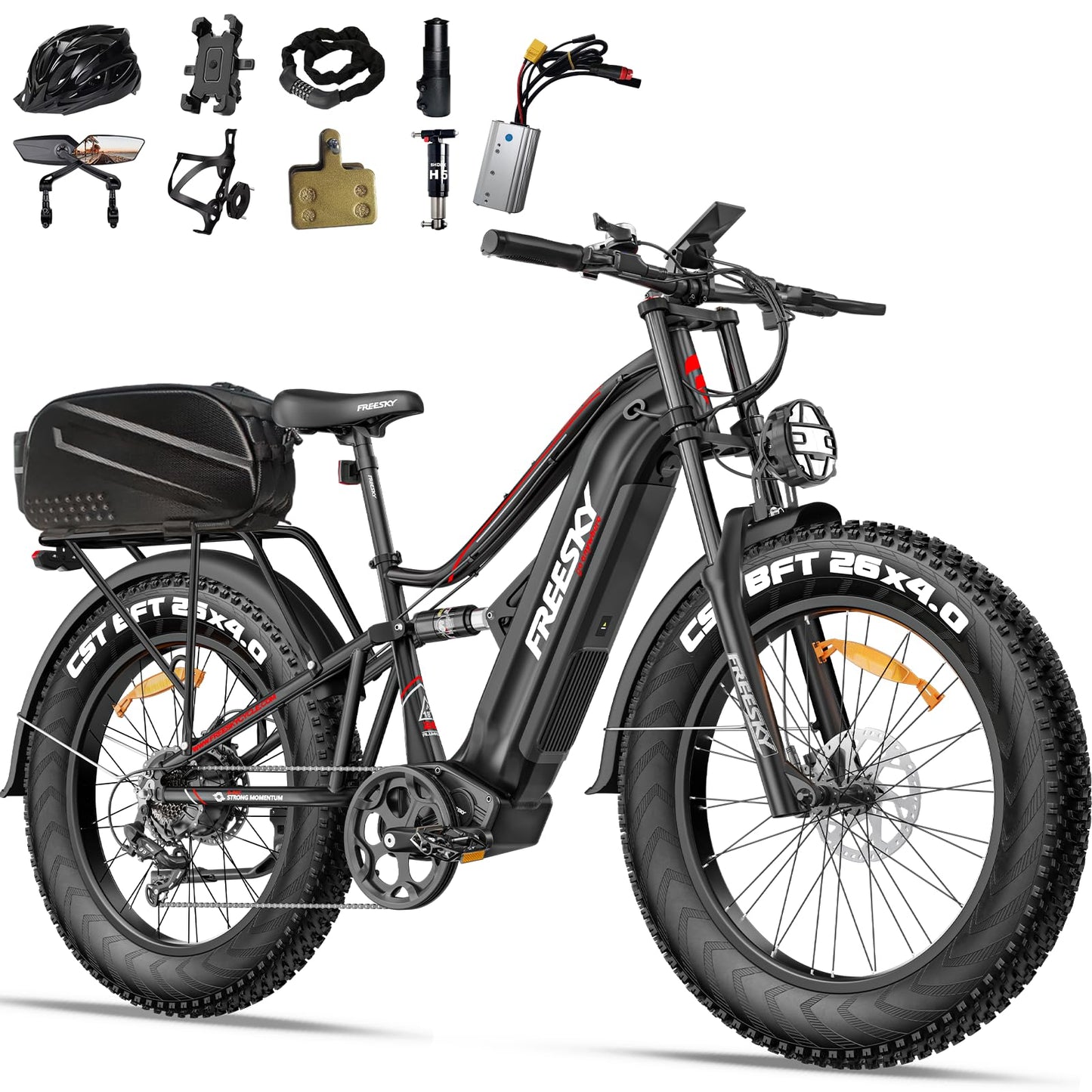 FREESKY 2000W Electric Bike with BAFANG Motor & 48V 30Ah Samsung Cells Battery, 35MPH Max Speed, 120 Miles Range, Full Suspension Mountain Ebike for Adult, 26" Fat Tires, Smart Keys, Hydraulic Brakes