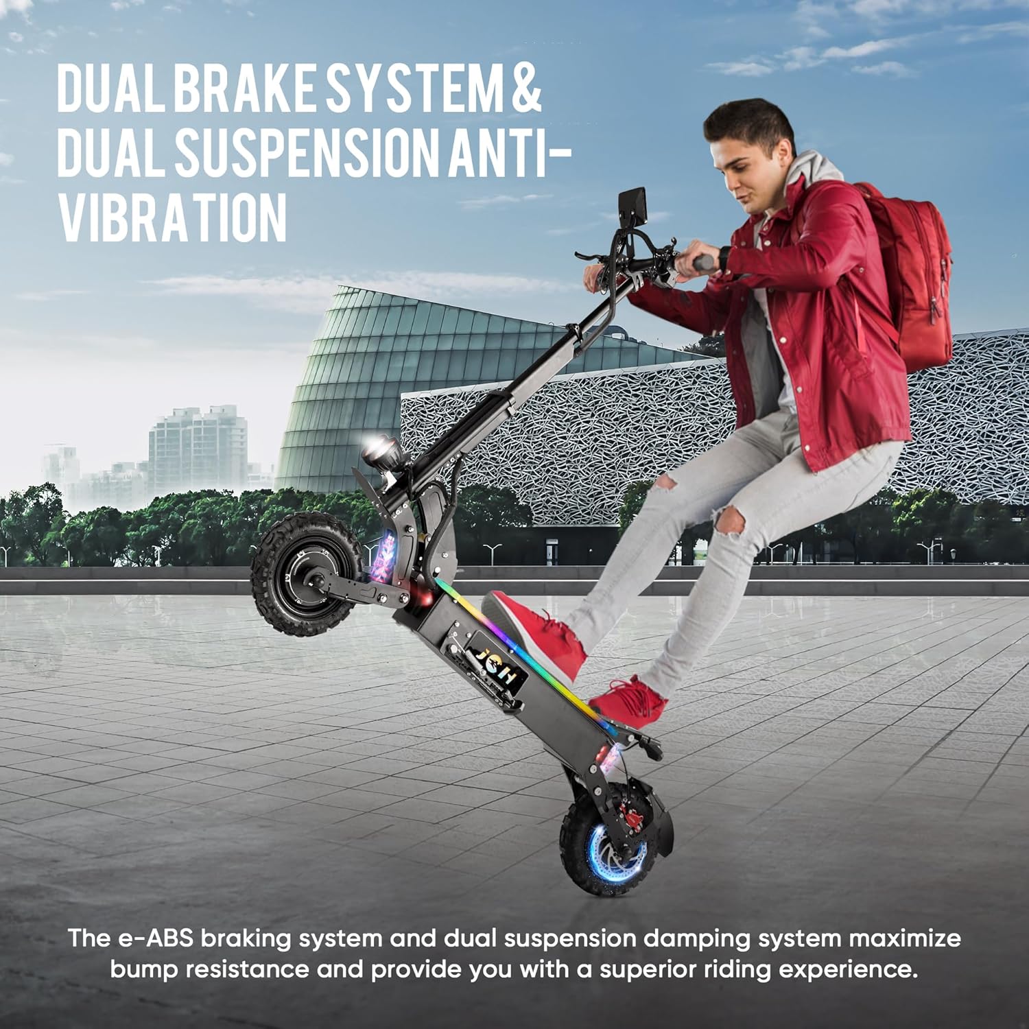 JGH Electric Scooter Adults, 10.5"/11" Tires, 800/6000W Motor E-Scooter Up to 50/75 Miles Range,Top Speed 31/55 MPH, Folding Commuting Electric Scooter for Adults