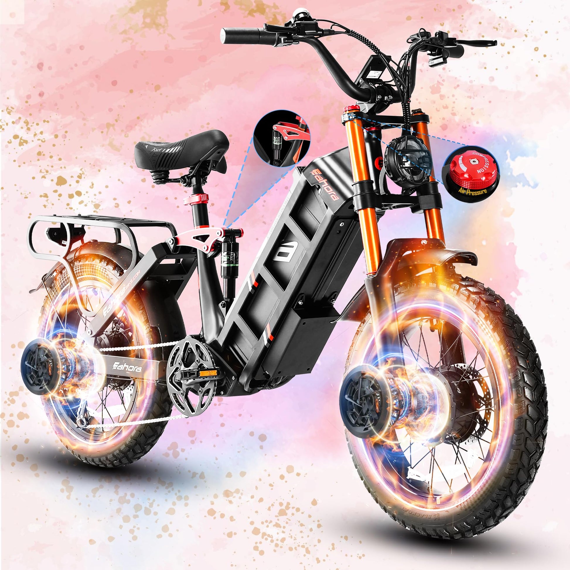 eAhora 2025 Juliet Pro 2/Juliet 2/Juliet Electric Bike for Adults 43Mph Peak 4400W/1700W/1200W Dual Motor Ebike 60V/52V 70Ah/60Ah 200+Miles Long Range Step Thru Full Suspension Electric Bicycle