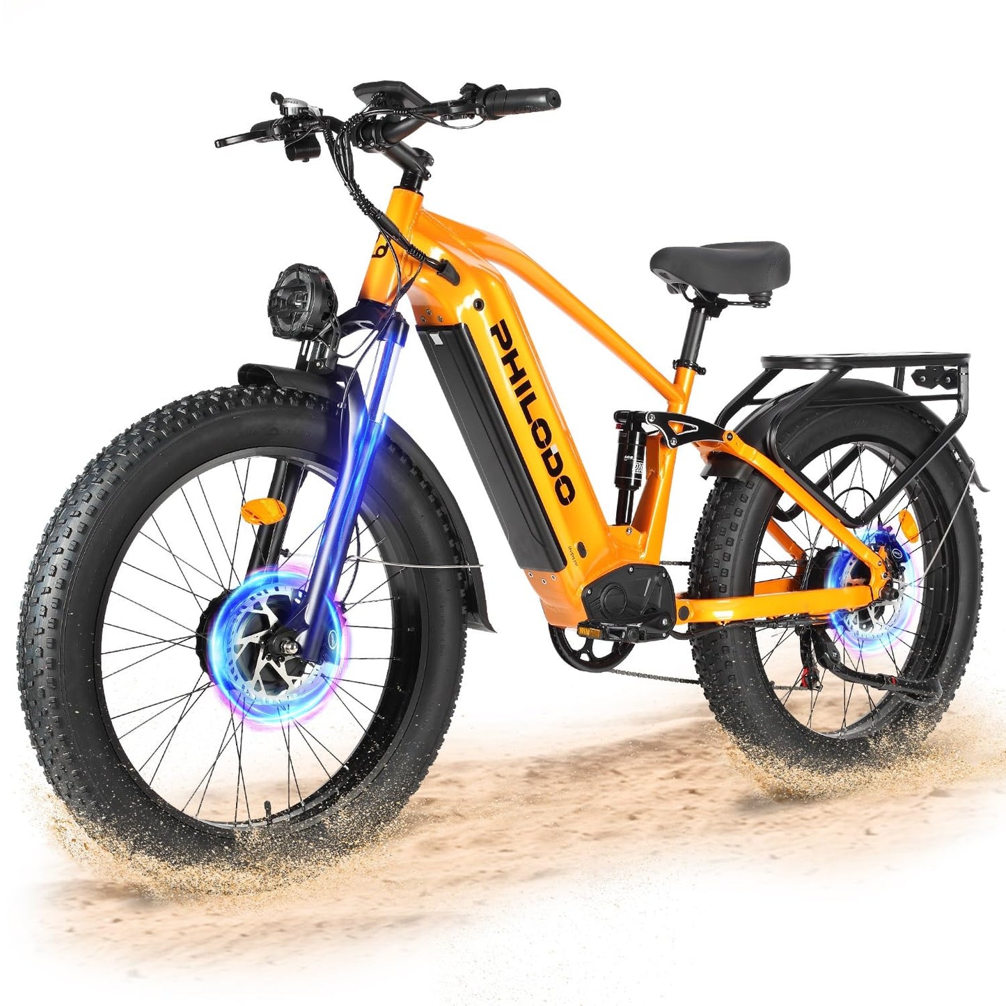 PHILODO Falcon 60V 32AH Off-Road Electric Bike 45MPH - 5000W Peak Dual Motor Hunting Ebike, Fat Tire Full Suspension Dirt Bike for Adults, Long Range Snow/Sand Electric Bicycle
