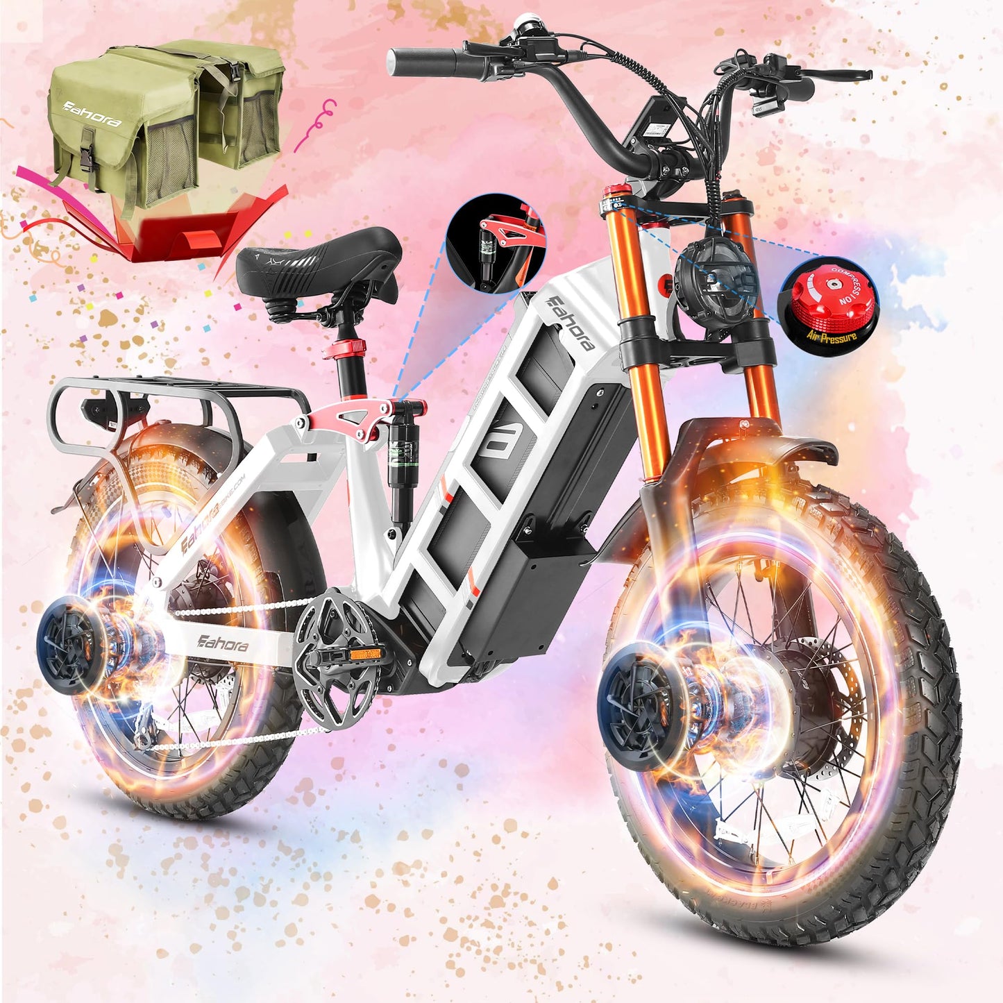 eAhora 2025 Juliet Pro 2/Juliet 2/Juliet Electric Bike for Adults 43Mph Peak 4400W/1700W/1200W Dual Motor Ebike 60V/52V 70Ah/60Ah 200+Miles Long Range Step Thru Full Suspension Electric Bicycle
