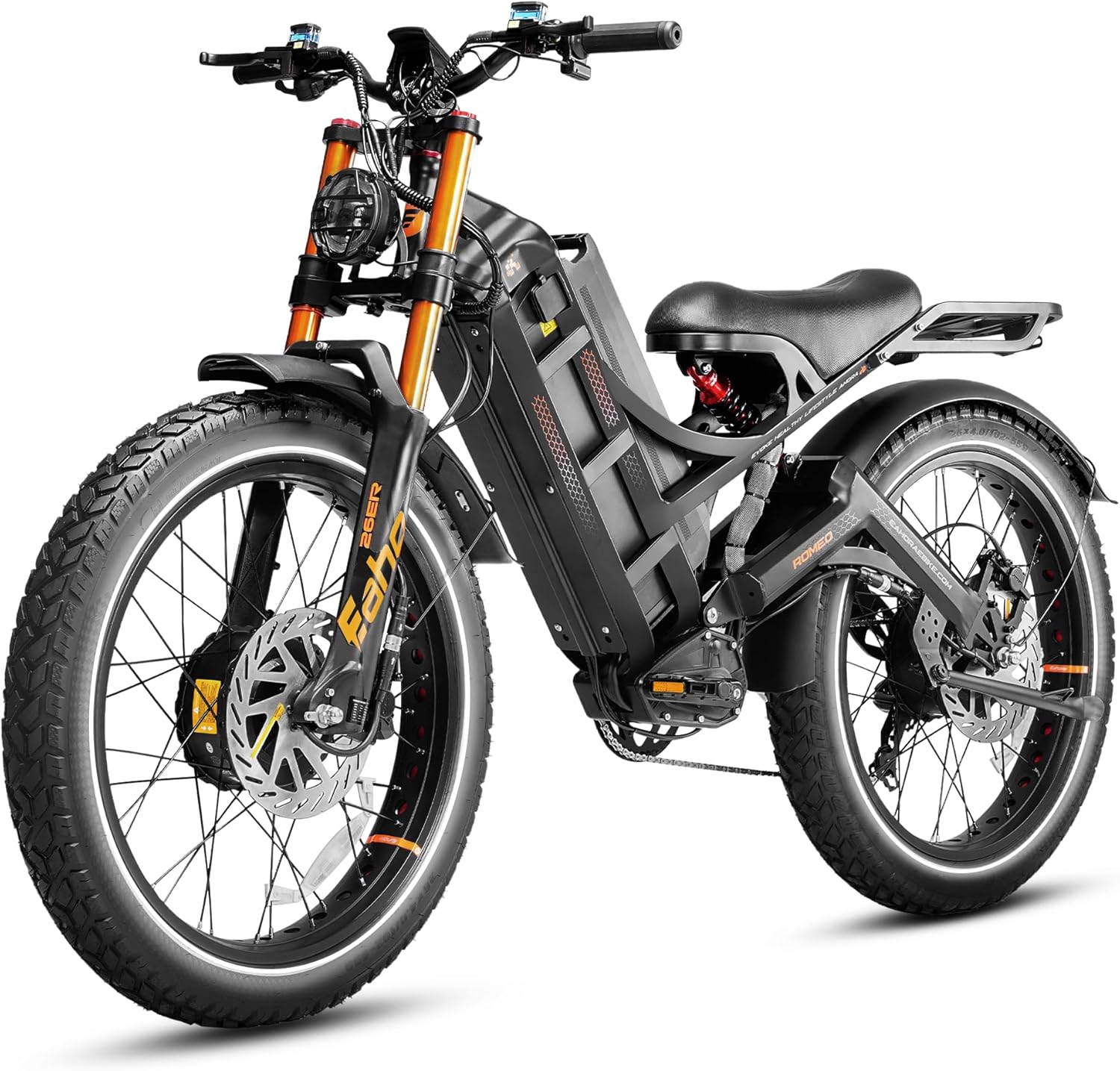 eAhora Romeo Pro Ⅲ Peak 5600W Electric Bike for Adults 50Mph, 60V 80Ah Battery up to 250 Miles,Long Range Dual Motors Ebike,26"*4.0 Fat Tire Full Suspension Mountain E-Bike for Men,UL 2849