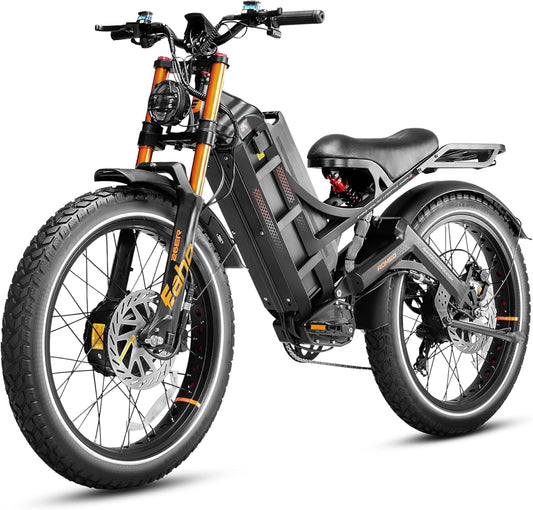 eAhora Romeo Pro Ⅲ Peak 5600W Electric Bike for Adults 50Mph, 60V 80Ah Battery up to 250 Miles,Long Range Dual Motors Ebike,26"*4.0 Fat Tire Full Suspension Mountain E-Bike for Men,UL 2849
