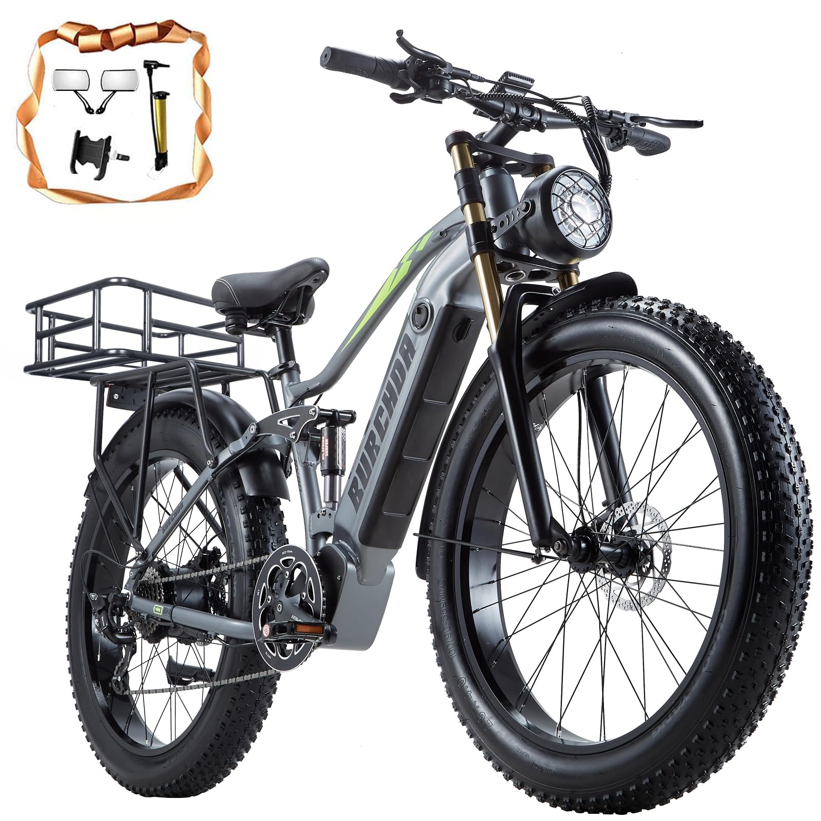 Dual Motor 2000W/1000W Electric Bike for Adults 48V 30AH/20Ah Long Range ebike Removable Battery 26" Fat Tire Off Road Mountain Full Suspension Electric Bicycle,Dual Hydraulich Brakes,32mph/30mph