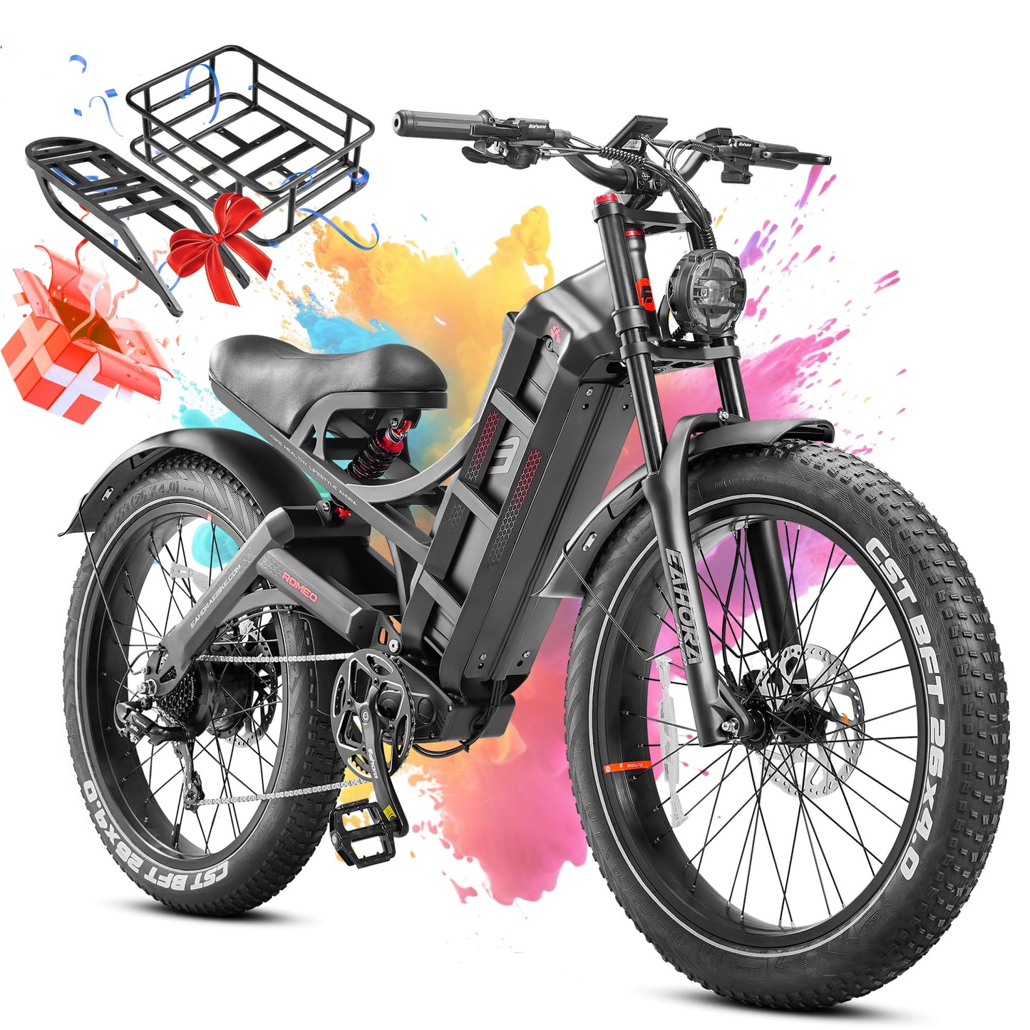 2025 Eahora Romeo Pro 2/Pro 3 46-50Mph Electric Bike for Adults, Peak 5600W/4000W Dual Motor Ebike, 60V 80Ah/52V 70Ah 235 Mile Long Range E Bike, 26*4.0" Fat Tire, Full Suspension, All Terrain, UL2849