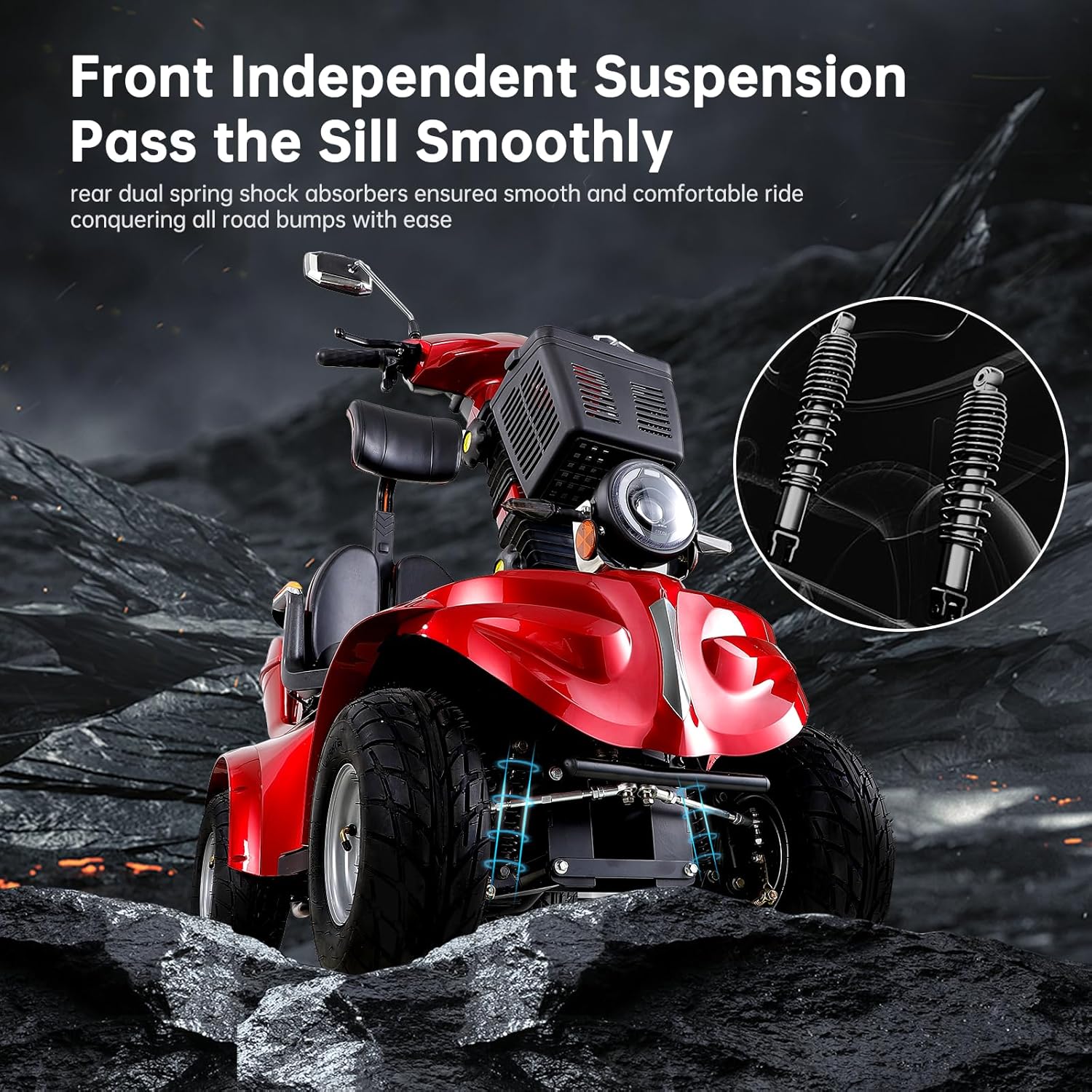 Heavy Duty Mobility Scooters for Seniors & Adults 500lbs Capacity - Electric Powered Motorized Scooter - 1000W All Terrain Recreational Mobility Scooter for Travel Red