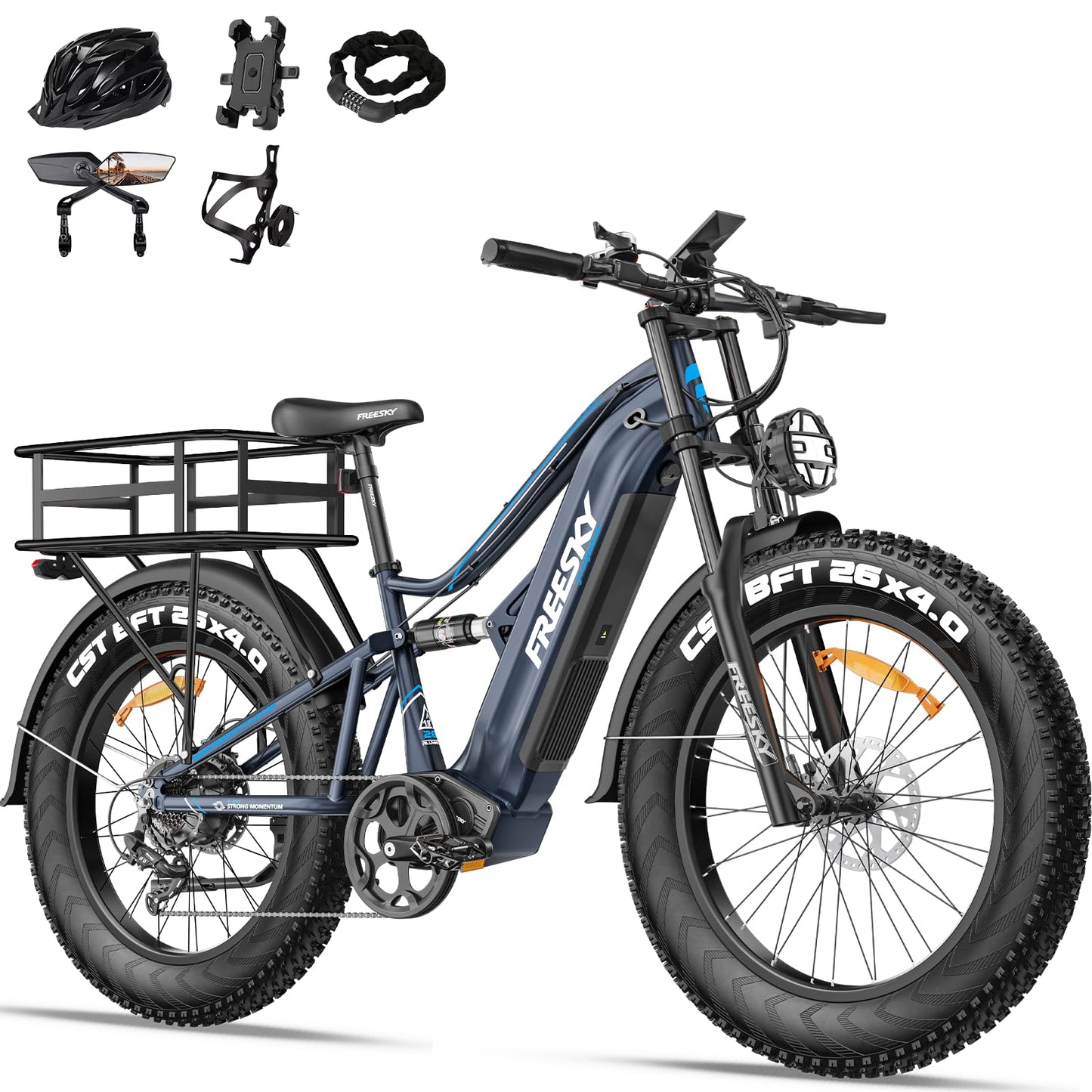 FREESKY 2000W Electric Bike with BAFANG Motor & 48V 30Ah Samsung Cells Battery, 35MPH Max Speed, 120 Miles Range, Full Suspension Mountain Ebike for Adult, 26" Fat Tires, Smart Keys, Hydraulic Brakes