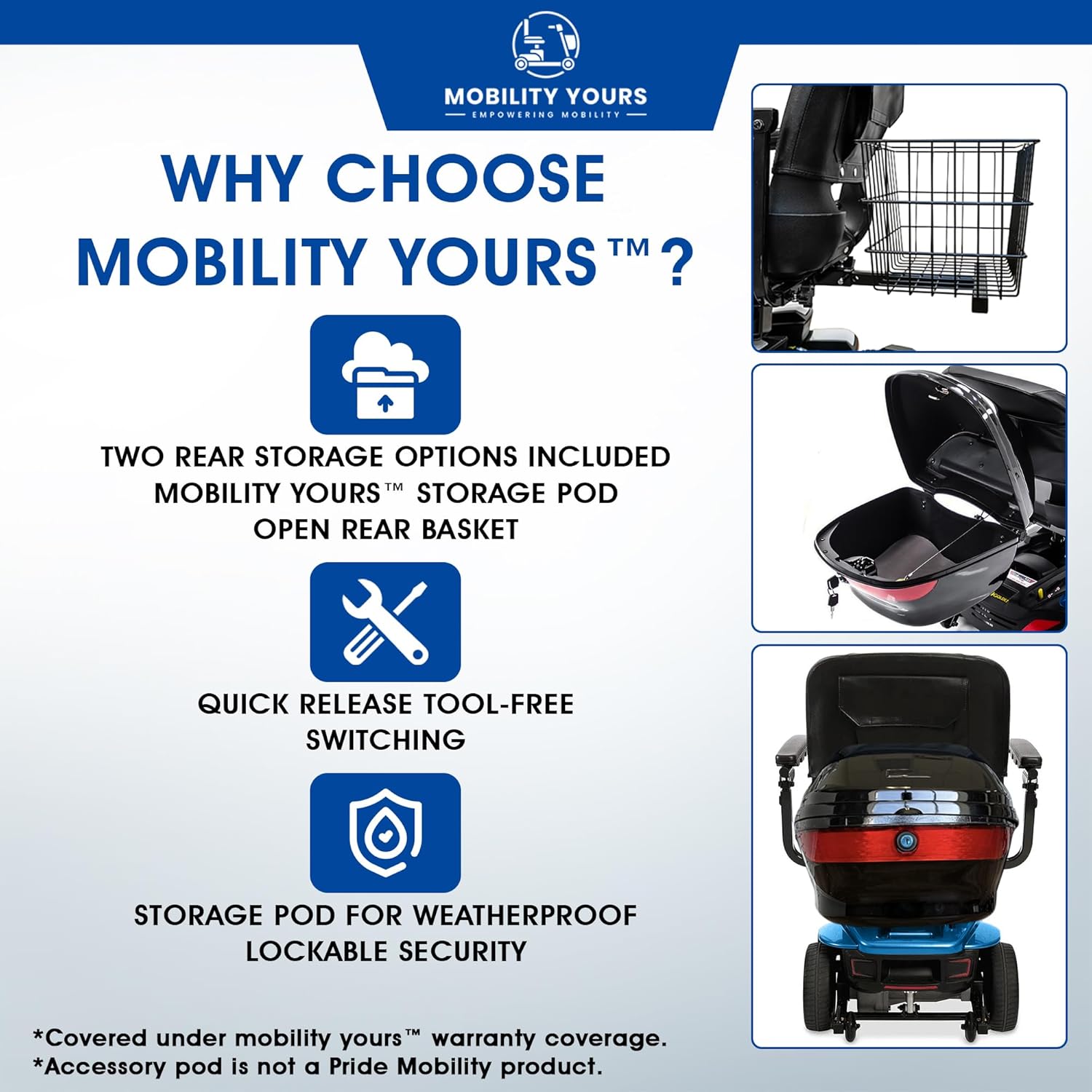 Storage Pod + Pride Moobility Revo 2.0, Heavy Duty 4 Wheel Mobility Scooter for Adults, 400 lb Capacity, 20" Wide Seat, LED, 17.8 Miles Per Charge, CTS Suspension, Service Warranty
