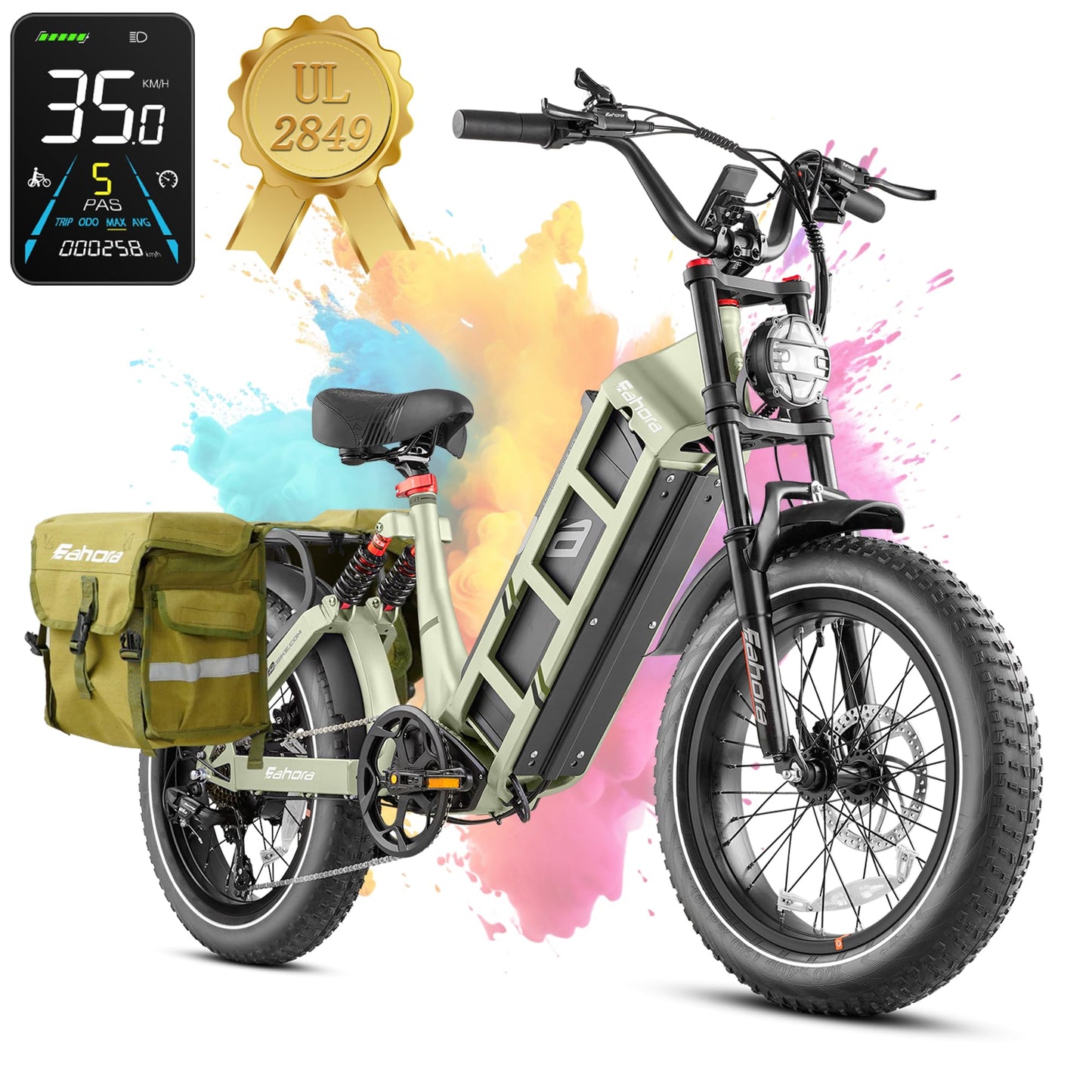 eAhora 2025 Juliet Pro 2/Juliet 2/Juliet Electric Bike for Adults 43Mph Peak 4400W/1700W/1200W Dual Motor Ebike 60V/52V 70Ah/60Ah 200+Miles Long Range Step Thru Full Suspension Electric Bicycle