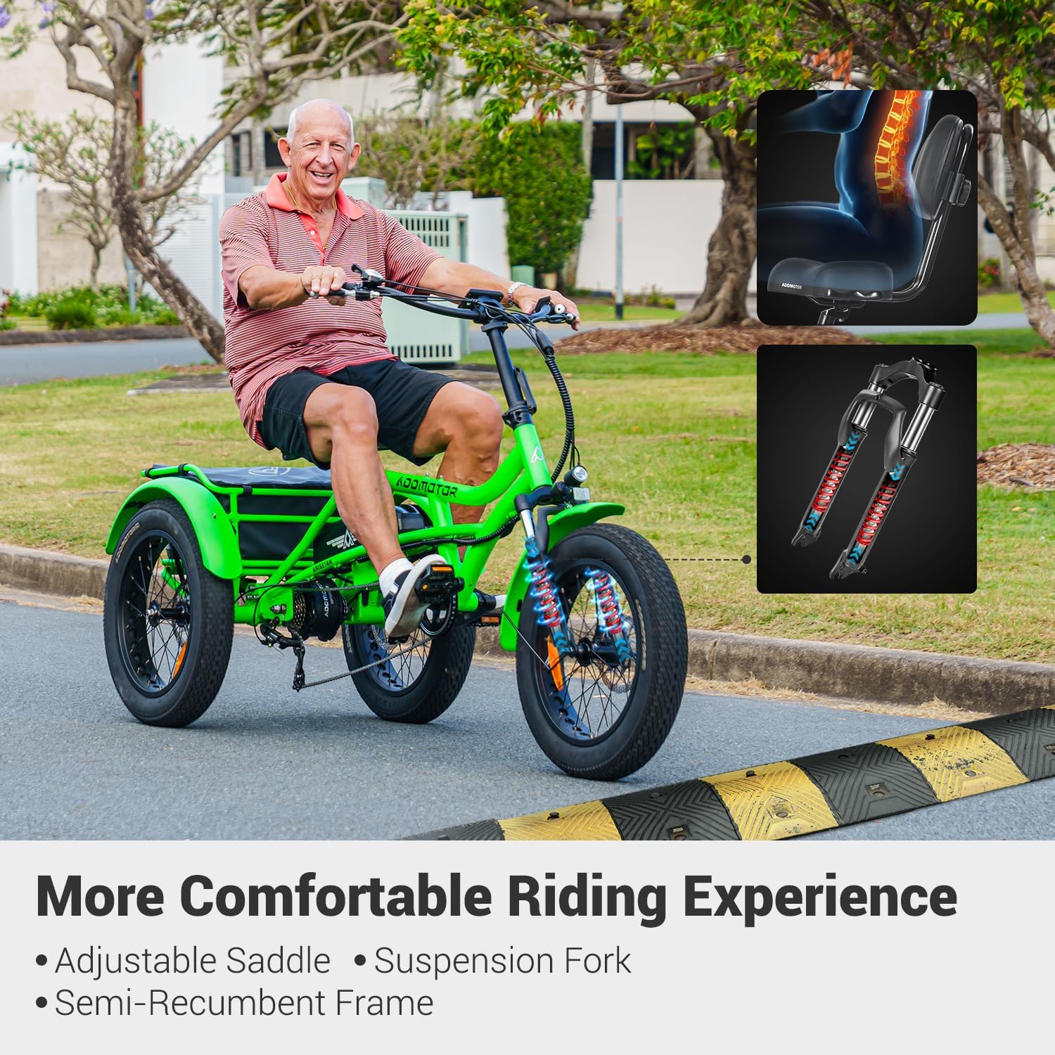 ADDMOTOR ARISETAN Electric Trike for Adults, 750W Rear Motor Electric Tricycle, 85MI 48V 20AH UL2849 Etrike, 380lbs, Semi-Recumbent Three Wheel Electric Bike for Seniors, Parking Brake & Differential
