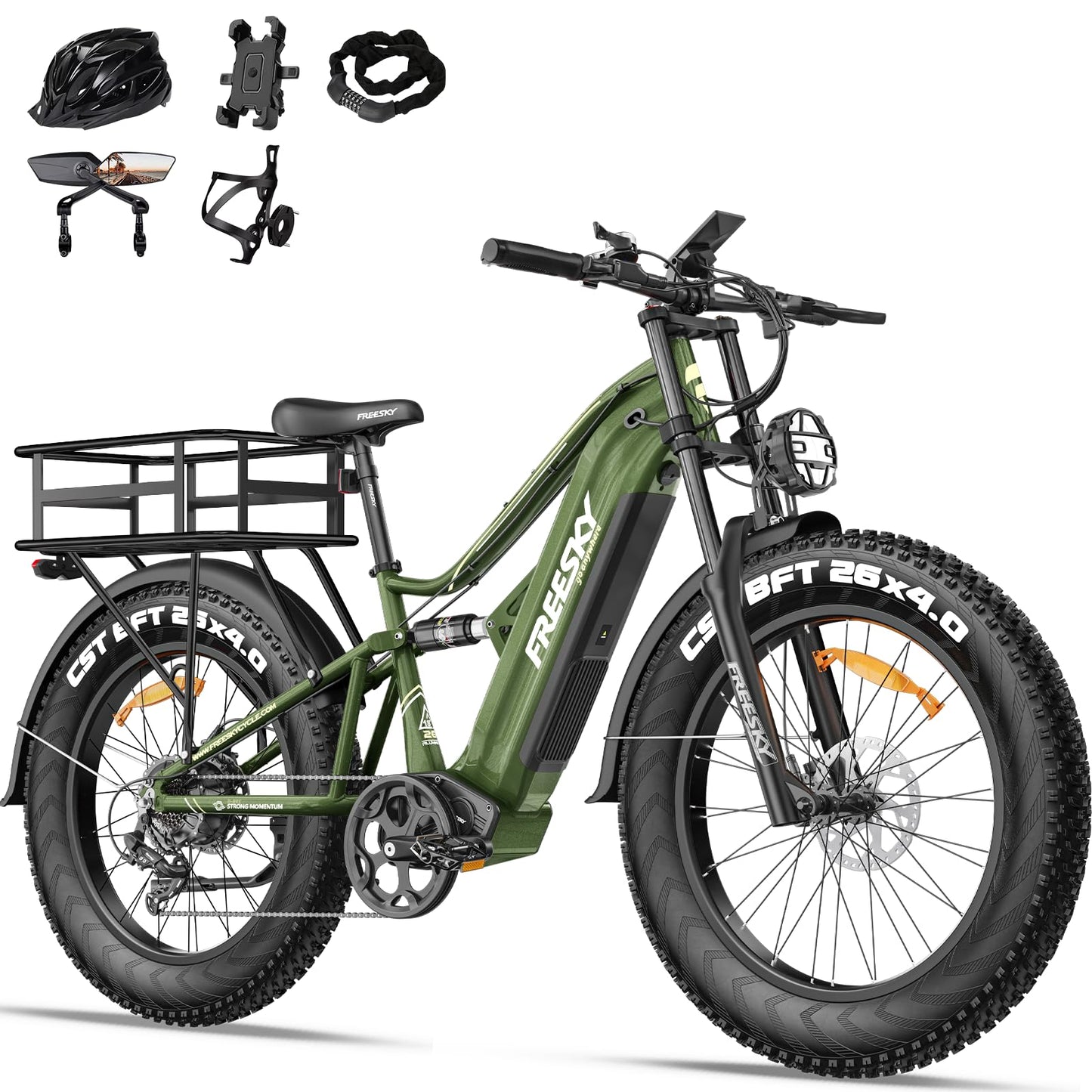 FREESKY 2000W Electric Bike with BAFANG Motor & 48V 30Ah Samsung Cells Battery, 35MPH Max Speed, 120 Miles Range, Full Suspension Mountain Ebike for Adult, 26" Fat Tires, Smart Keys, Hydraulic Brakes