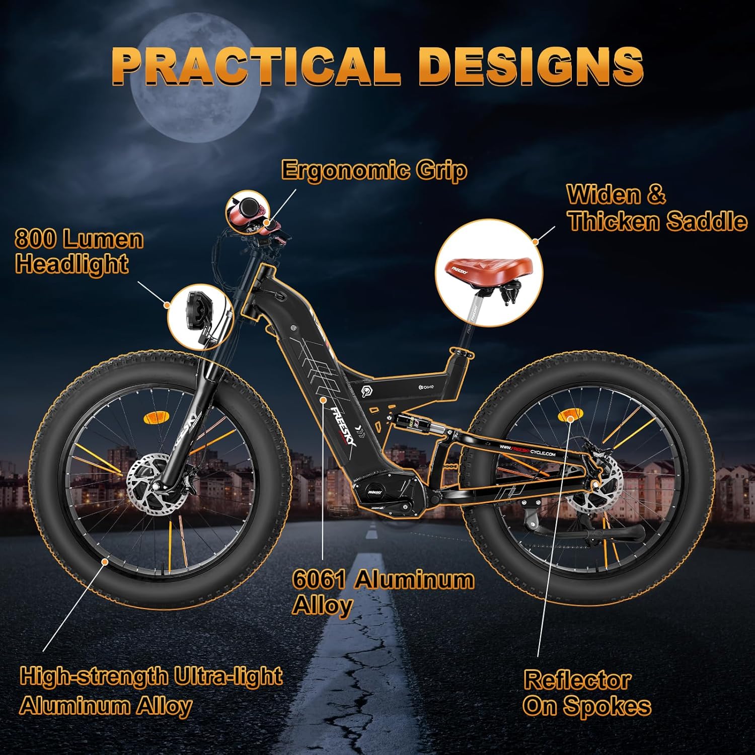 FREESKY Dual Motor Ebike 38+MPH 48V 30AH 2025 Upgraded AWD Peak 4000W Electric Mountain Bike for Adults 26" Fat Tire Long Range Full Suspension Off-Road with Dual Hydraulic Disc Brake Warrior PRO