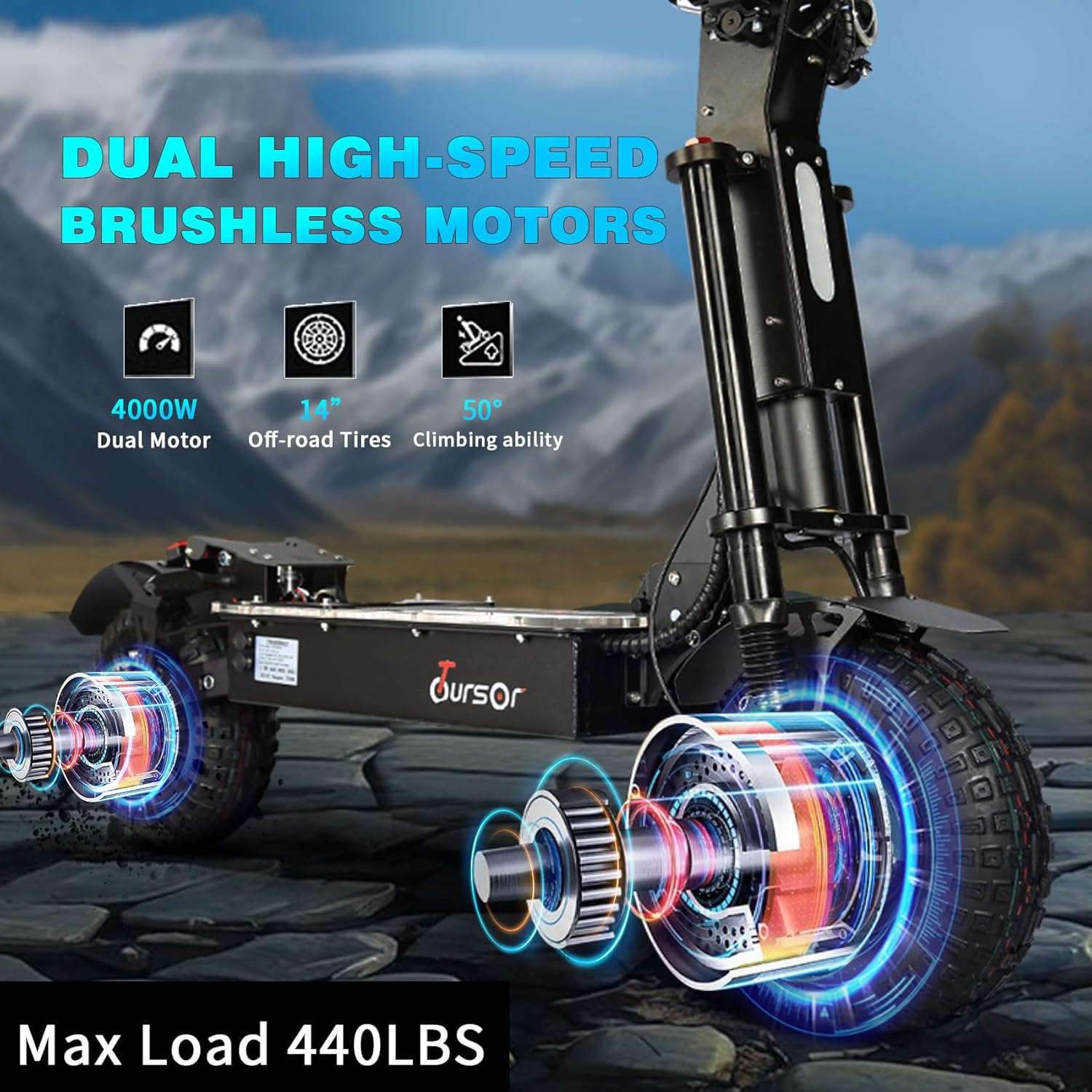 Foldable Electric Scooter with Seat, High Power 10,000W Dual Motor 72V 40A Extra Long Range, 14" Off-Road Tires, Adult Electric Scooter