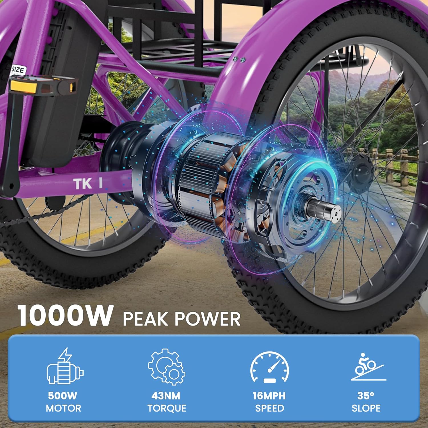 MOONCOOL Electric Trike, Electric Tricycle for Adults, 20" Folding 3 Wheels Electric Bicycle Bikes, 48V 500W/750W Motorized Ebike, Aluminum Frame, Removable Battery Basket