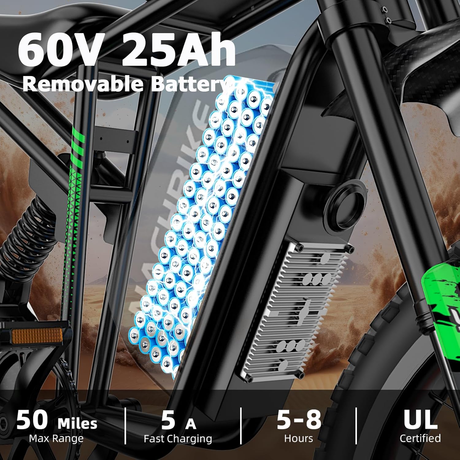 50MPH/40MPH Electric Bike for Adults, 4000W/6000W Electric Dirt Bike with 60V25Ah Battery, Max 50Miles, Dual Hydraulic Brake, Full Suspensions Ebike for Teens, 19'' Motorcycle Tire