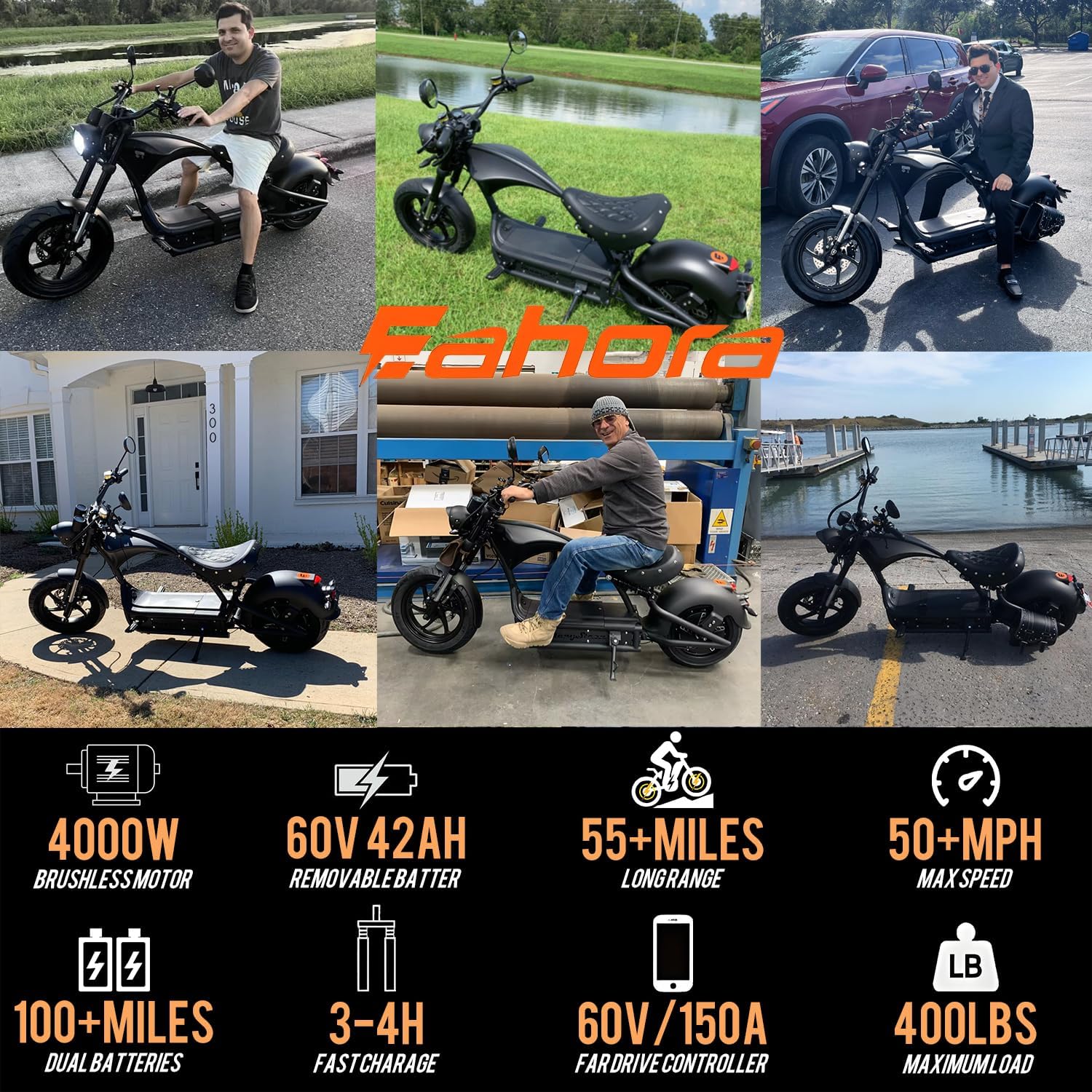 eAhora (2025 Upgraded) M1P Pro 4000W 50MPH Electric Motorcycle for Adults 55 Miles Long Range 60V 42AH Battery Electric Motorcycle, Full Suspension Dual Hydraulic Brake Street Legal Motorcycle