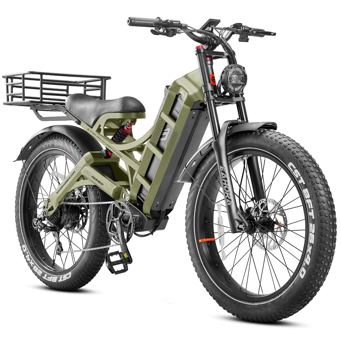 2025 Eahora Romeo Pro 2/Pro 3 46-50Mph Electric Bike for Adults, Peak 5600W/4000W Dual Motor Ebike, 60V 80Ah/52V 70Ah 235 Mile Long Range E Bike, 26*4.0" Fat Tire, Full Suspension, All Terrain, UL2849