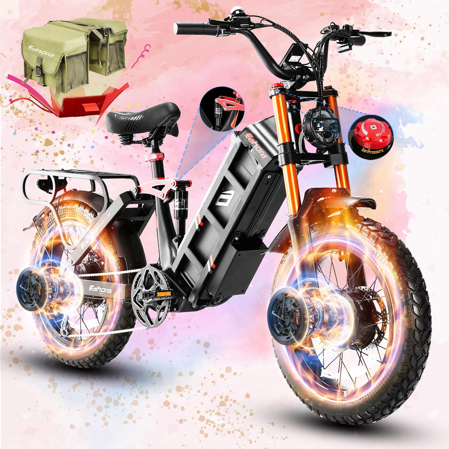 eAhora 2025 Juliet Pro 2/Juliet 2/Juliet Electric Bike for Adults 43Mph Peak 4400W/1700W/1200W Dual Motor Ebike 60V/52V 70Ah/60Ah 200+Miles Long Range Step Thru Full Suspension Electric Bicycle