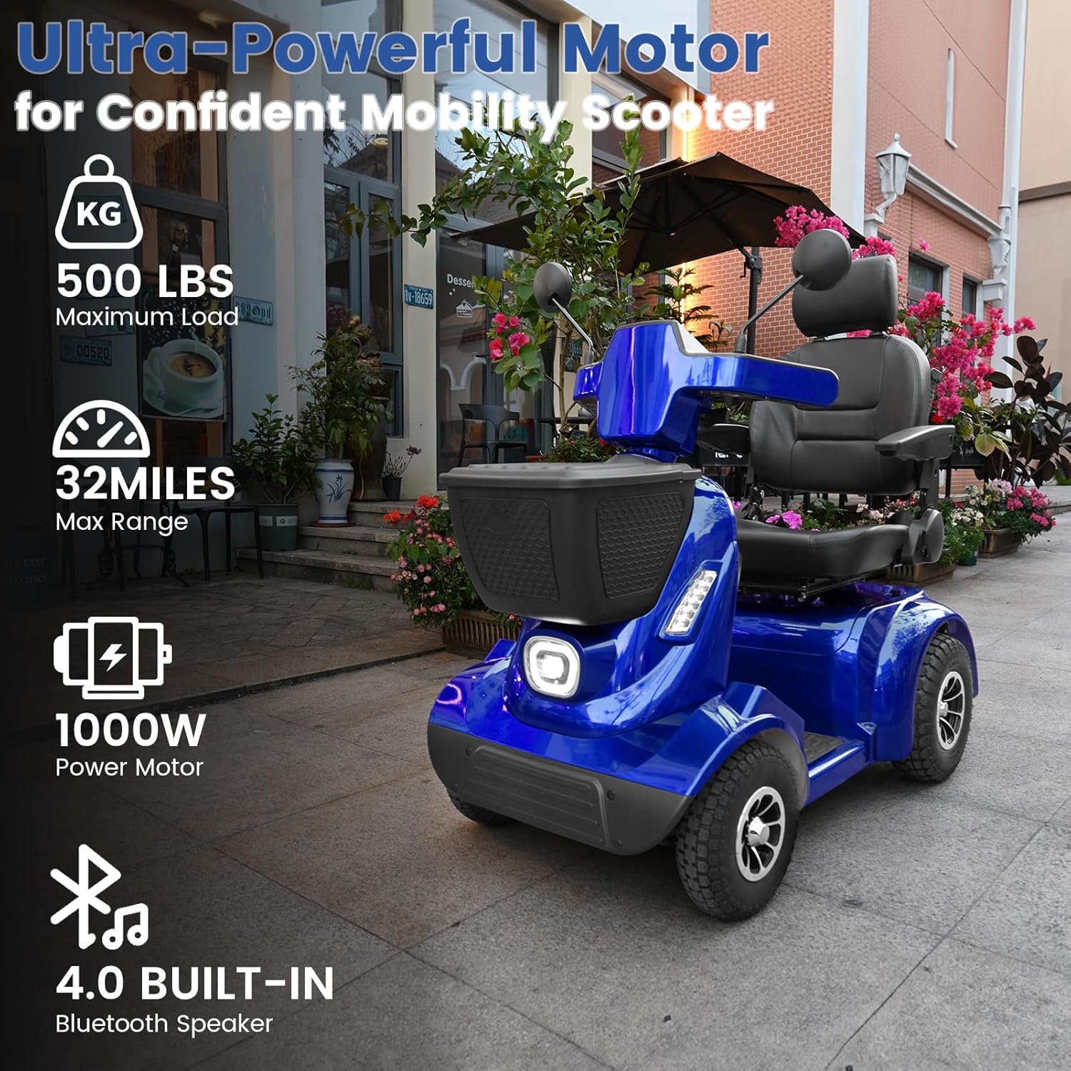 MS09 MAX All Terrain 1000W Electric Mobility Scooter for Adults& Seniors - 500LBS Load & 32 Miles Range Powerd Wheelchair Device w/Off-Road Absorber