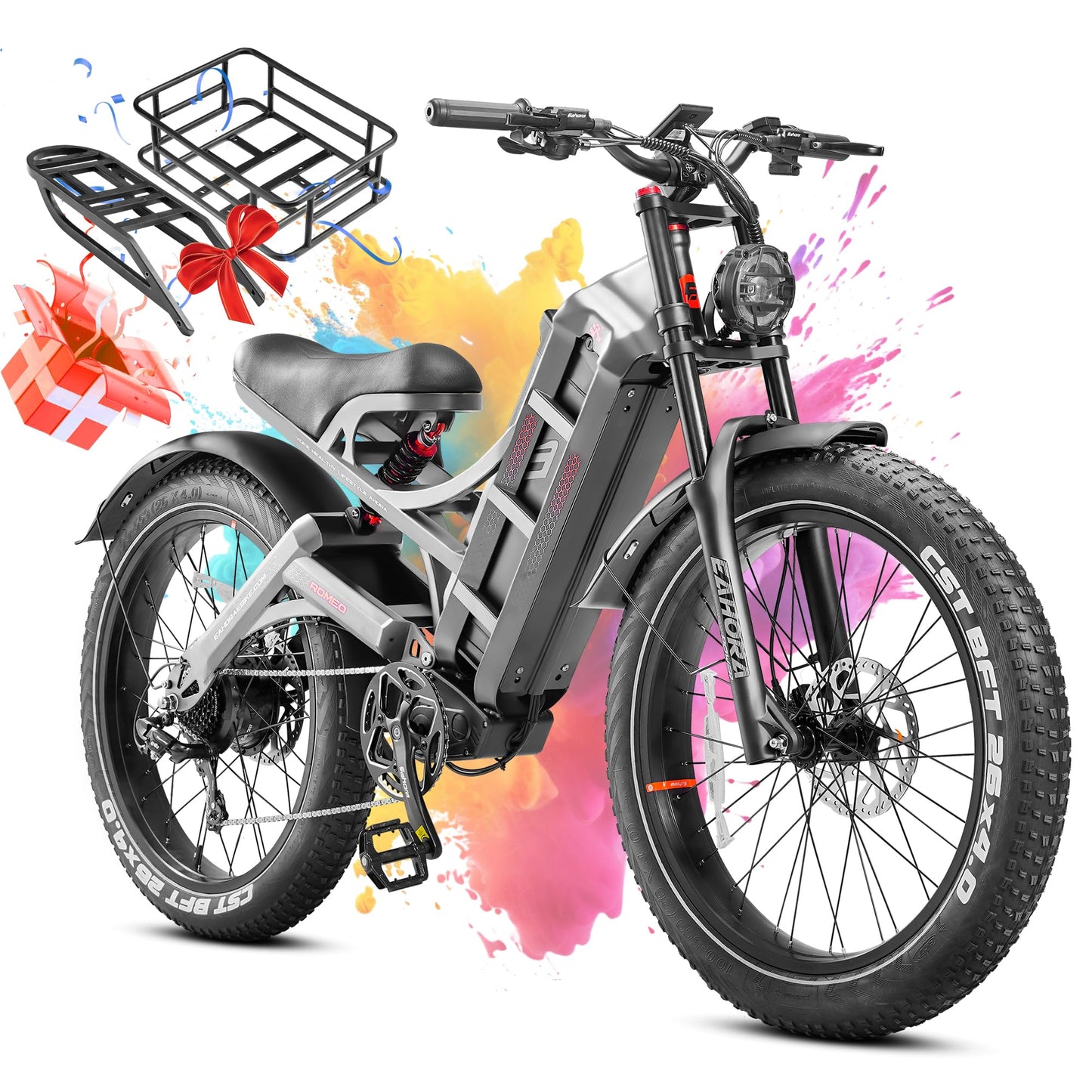 2025 Eahora Romeo Pro 2/Pro 3 46-50Mph Electric Bike for Adults, Peak 5600W/4000W Dual Motor Ebike, 60V 80Ah/52V 70Ah 235 Mile Long Range E Bike, 26*4.0" Fat Tire, Full Suspension, All Terrain, UL2849