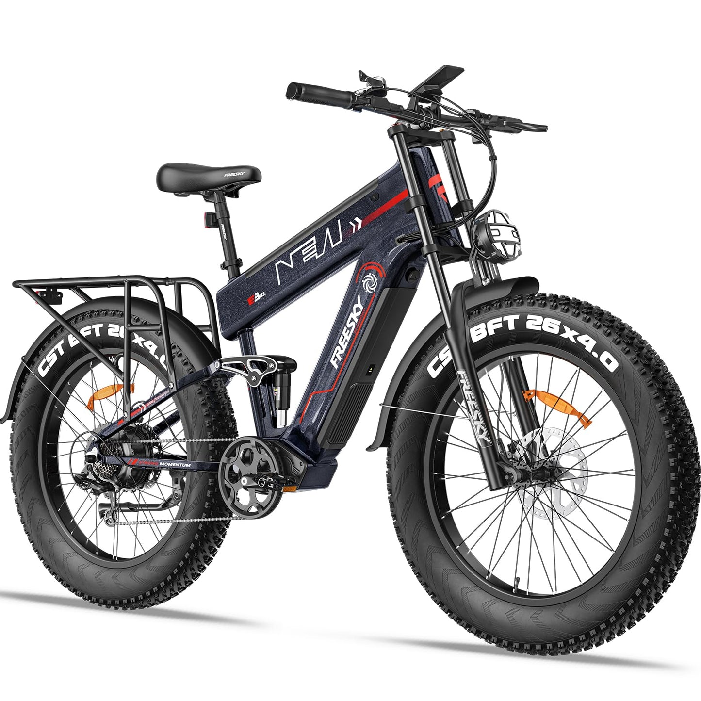 FREESKY 2025 Upgraded Dual Battery 48V 41AH Peak 2500W Motor 90-160 Miles Long Range Electric Bike for Adults 38MPH+ 26" Fat Tire Full Suspension EBike with Dual Hydraulic Brakes