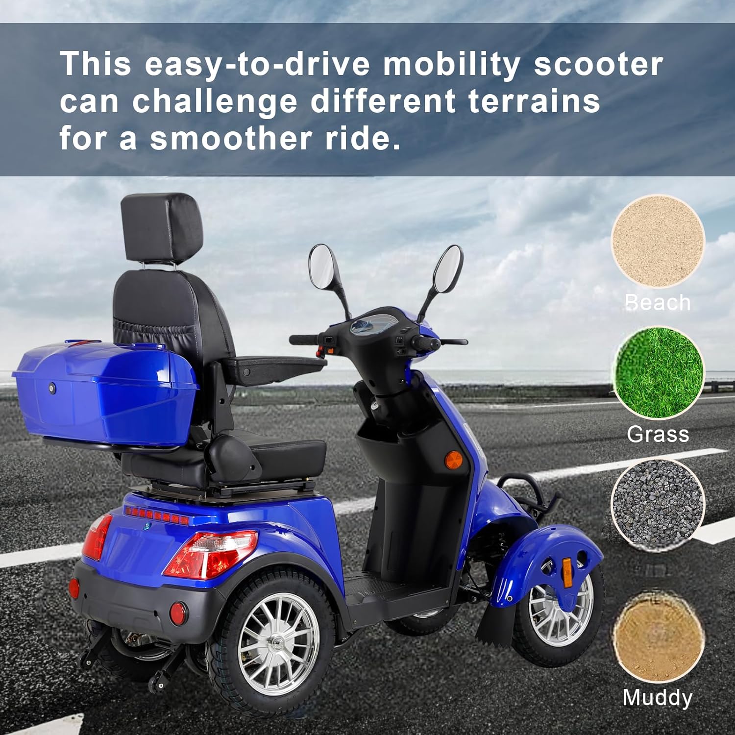 Mobility Scooters for Seniors & Adults 500lbs Capacity - 800W All Terrain Electric Powered Mobility Cart - Heavy Duty Mobility Scooter for Elderly w/Charger Remote Keys (Blue)