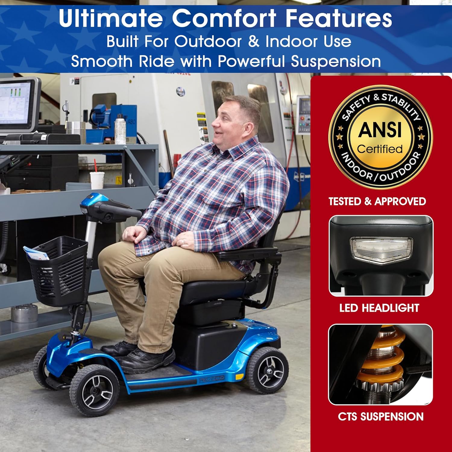 Storage Pod + Pride Moobility Revo 2.0, Heavy Duty 4 Wheel Mobility Scooter for Adults, 400 lb Capacity, 20" Wide Seat, LED, 17.8 Miles Per Charge, CTS Suspension, Service Warranty