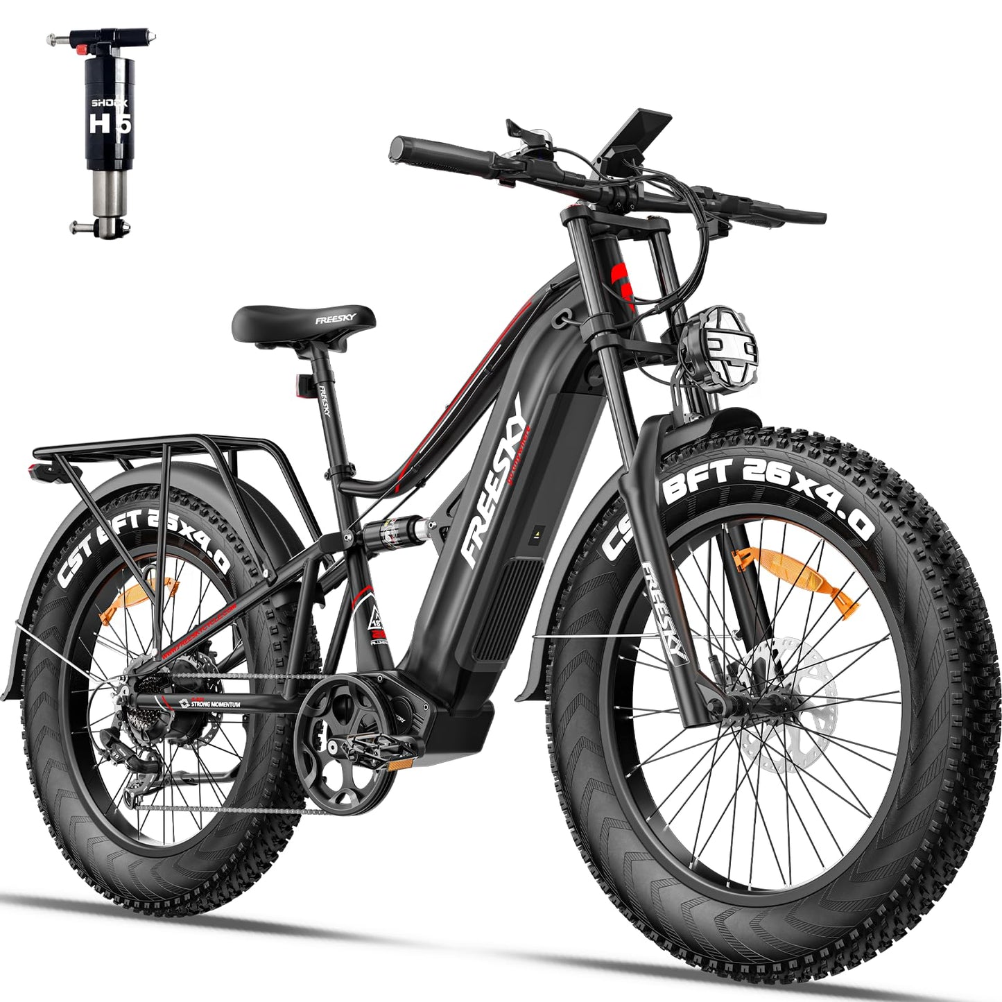 FREESKY 2000W Electric Bike with BAFANG Motor & 48V 30Ah Samsung Cells Battery, 35MPH Max Speed, 120 Miles Range, Full Suspension Mountain Ebike for Adult, 26" Fat Tires, Smart Keys, Hydraulic Brakes