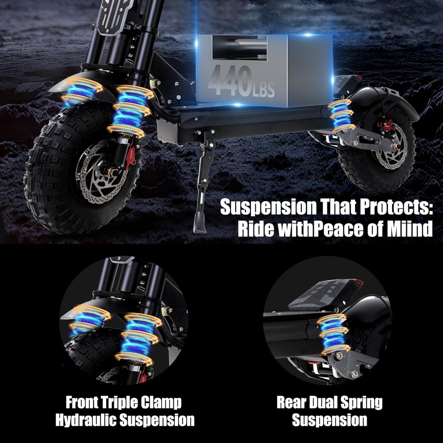 Electric Scooter Adult, 7000W Motor, 60V 33Ah Battery, 55 mph, Max 65 Miles Range, Hydraulic Suspension, Hydraulic Brakes, 13"All Terrain Tires, Adjustable Handlebar Height, Folding EScooter with Seat