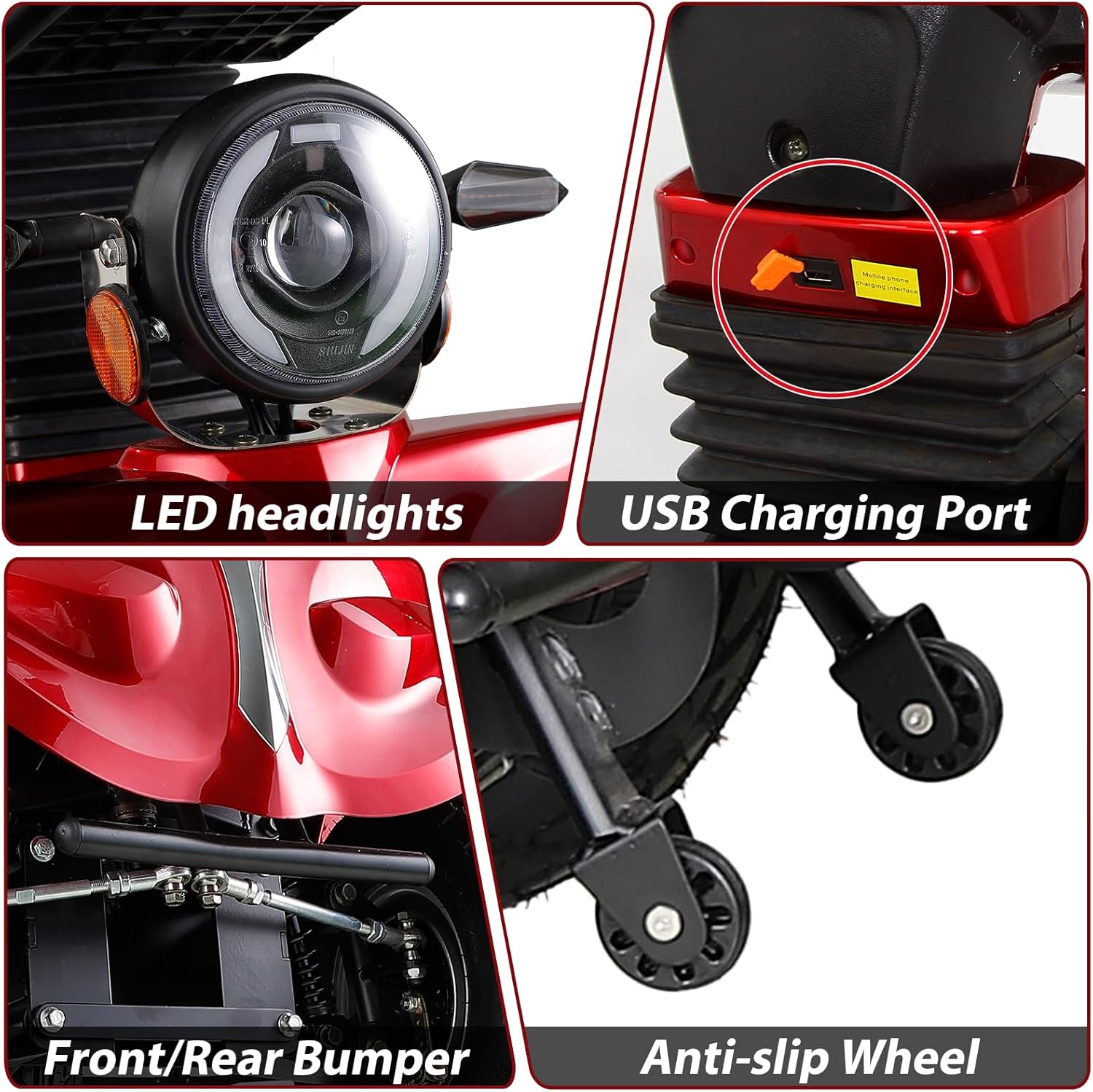 Heavy Duty Mobility Scooters for Seniors & Adults 500lbs Capacity - Electric Powered Motorized Scooter - 1000W All Terrain Recreational Mobility Scooter for Travel Red