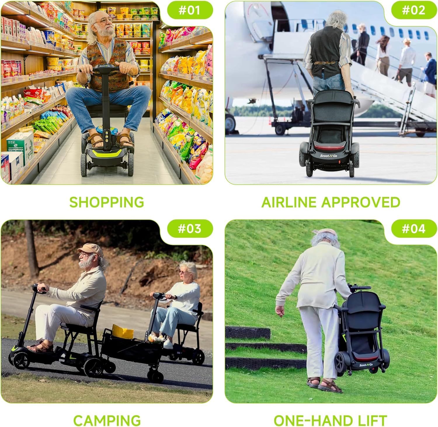 Mobility Scooters for Seniors & Adults, 4 Wheel Lightweight Foldable Mobility Scooter with Dual Removable Batteries, Electric Powered Airline Approved Travel, Long Range, 5 MPH, Black Red
