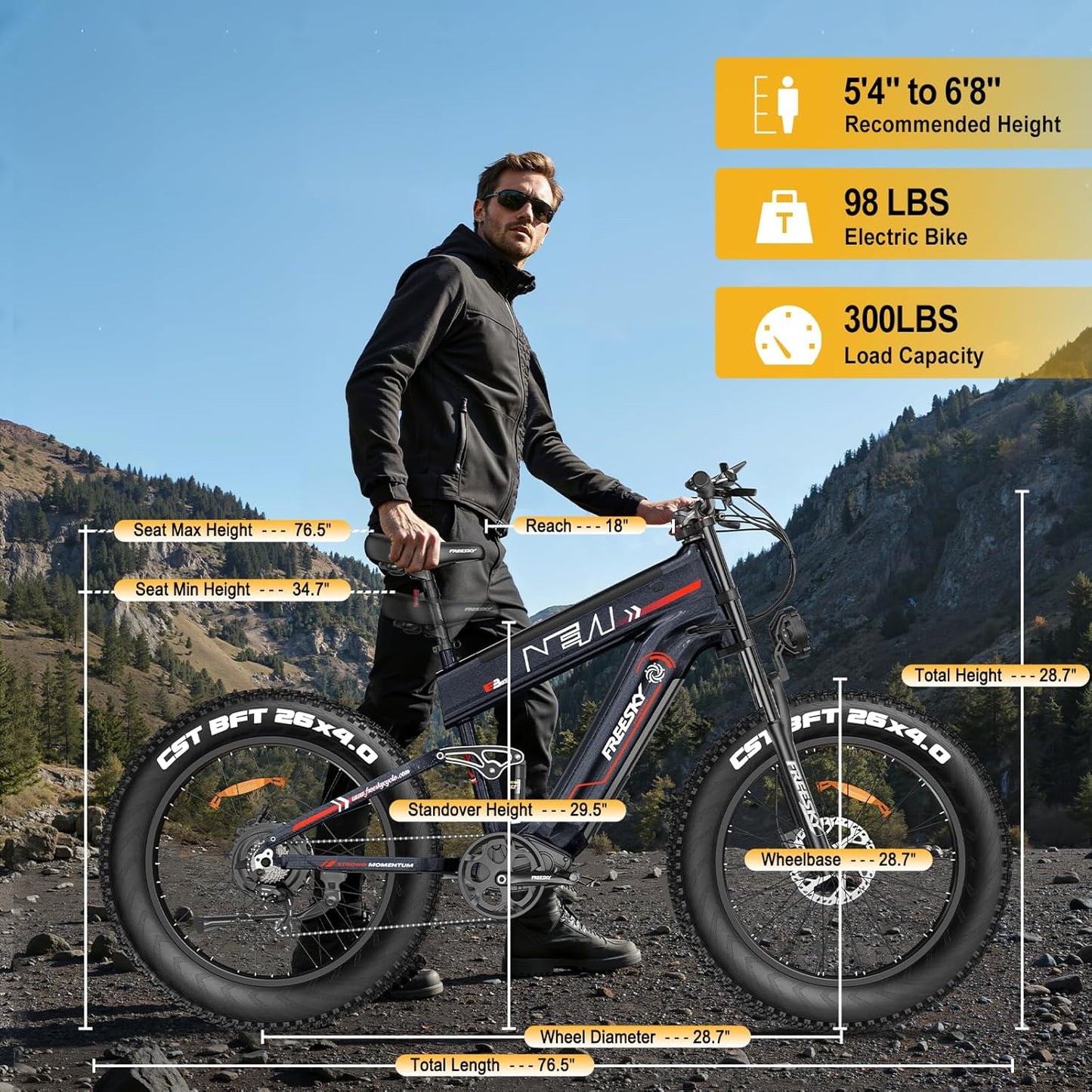 FREESKY 2025 Upgraded Dual Battery 48V 41AH Peak 2500W Motor 90-160 Miles Long Range Electric Bike for Adults 38MPH+ 26" Fat Tire Full Suspension EBike with Dual Hydraulic Brakes