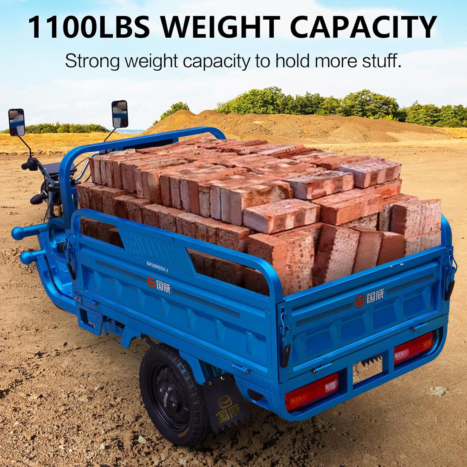 ASHOMELI 60-70Km 1000W Electric Cargo Tricycle Truck Simple Tricycle,60V 45Ah Large Capacity Battery,Load Capacity 1100Lbs