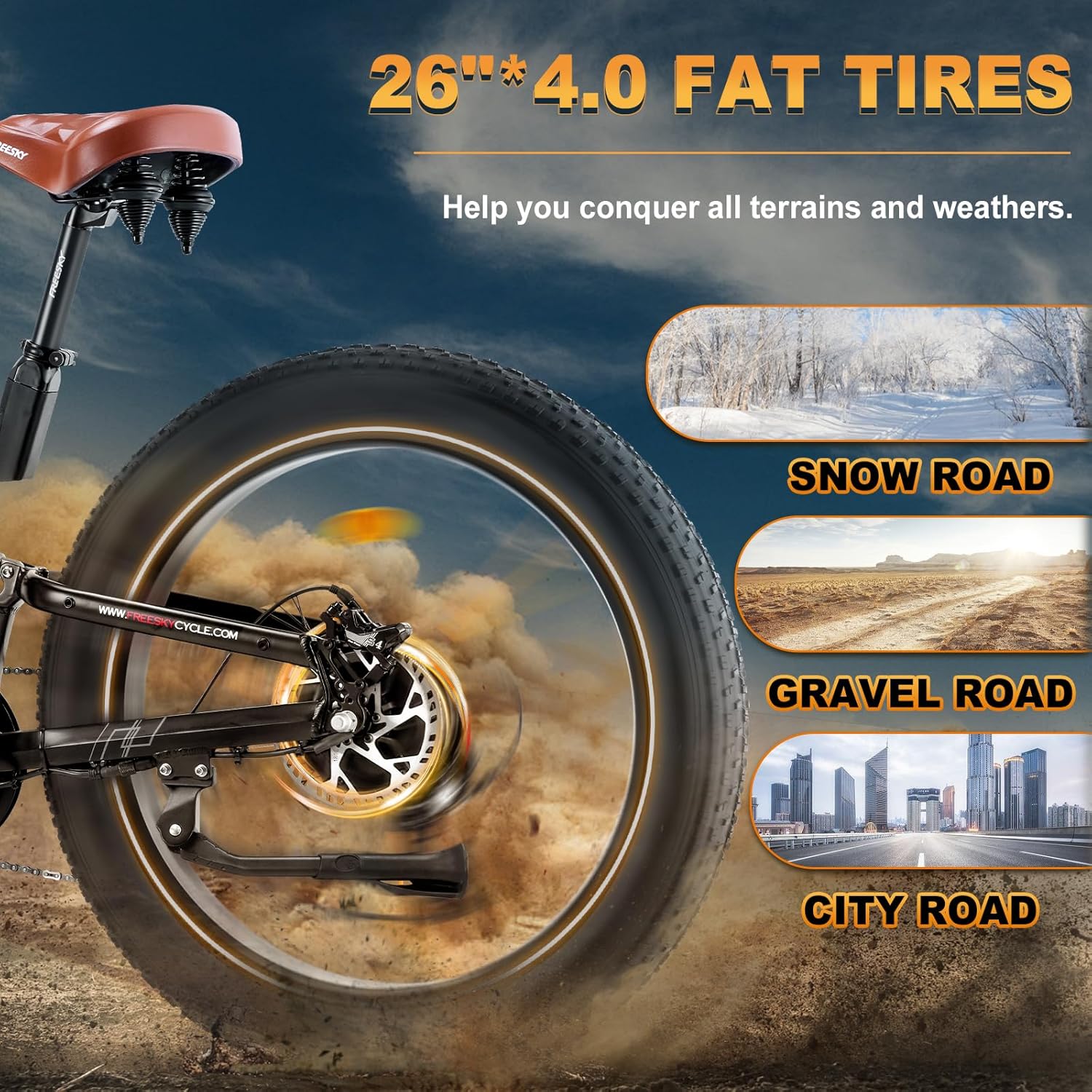 FREESKY Dual Motor Ebike 38+MPH 48V 30AH 2025 Upgraded AWD Peak 4000W Electric Mountain Bike for Adults 26" Fat Tire Long Range Full Suspension Off-Road with Dual Hydraulic Disc Brake Warrior PRO
