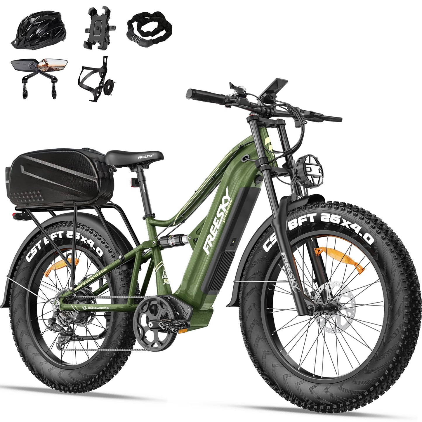 FREESKY 2000W Electric Bike with BAFANG Motor & 48V 30Ah Samsung Cells Battery, 35MPH Max Speed, 120 Miles Range, Full Suspension Mountain Ebike for Adult, 26" Fat Tires, Smart Keys, Hydraulic Brakes