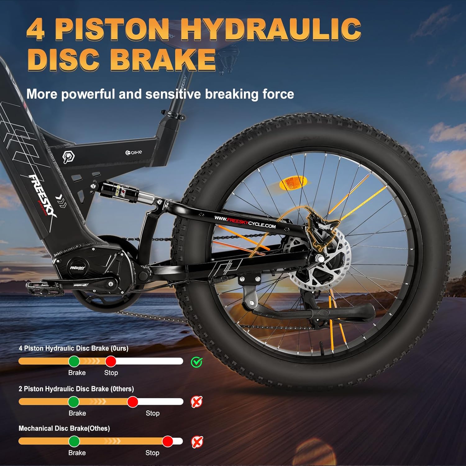 FREESKY Dual Motor Ebike 38+MPH 48V 30AH 2025 Upgraded AWD Peak 4000W Electric Mountain Bike for Adults 26" Fat Tire Long Range Full Suspension Off-Road with Dual Hydraulic Disc Brake Warrior PRO