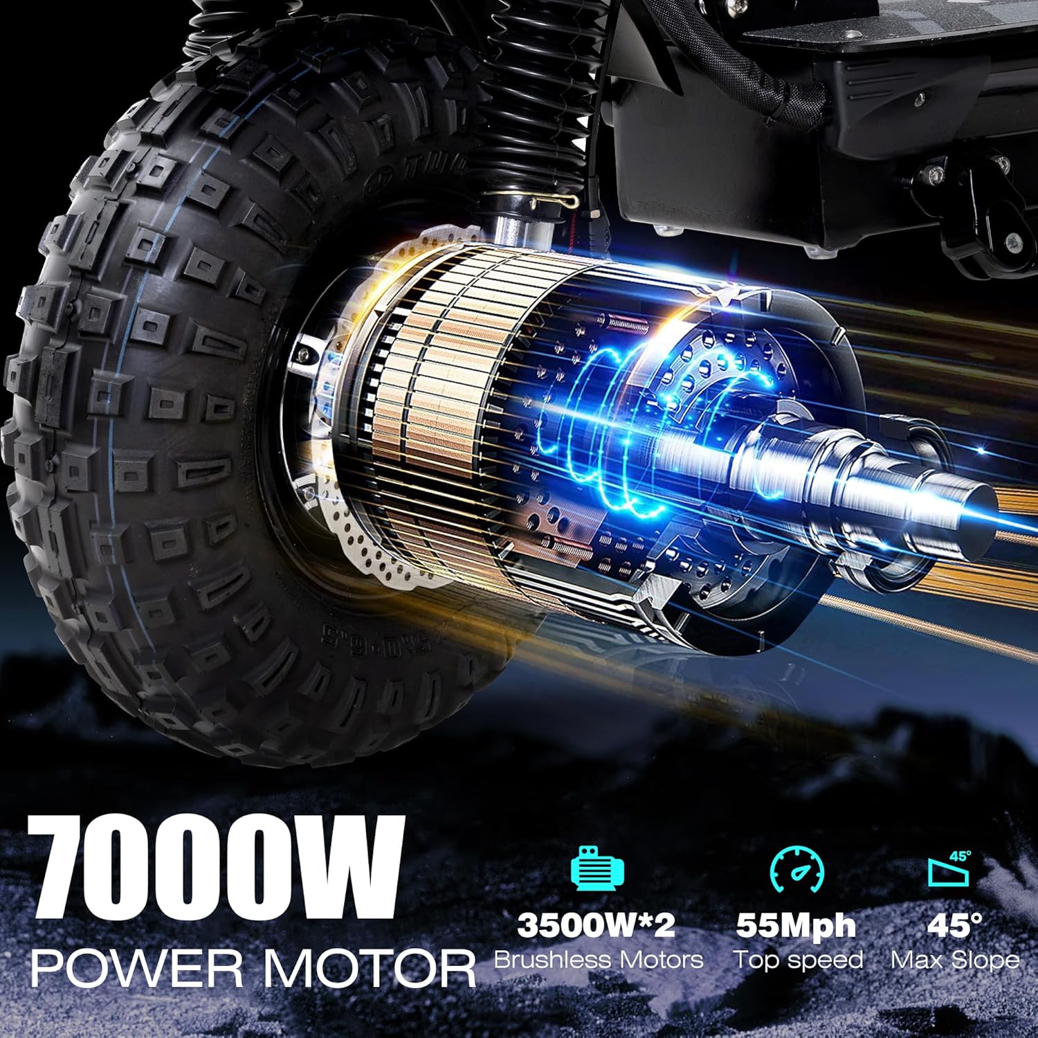 Electric Scooter Adult, 7000W Motor, 60V 33Ah Battery, 55 mph, Max 65 Miles Range, Hydraulic Suspension, Hydraulic Brakes, 13"All Terrain Tires, Adjustable Handlebar Height, Folding EScooter with Seat