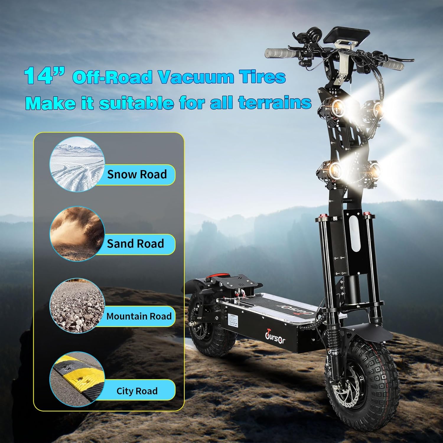 Foldable Electric Scooter with Seat, High Power 10,000W Dual Motor 72V 40A Extra Long Range, 14" Off-Road Tires, Adult Electric Scooter