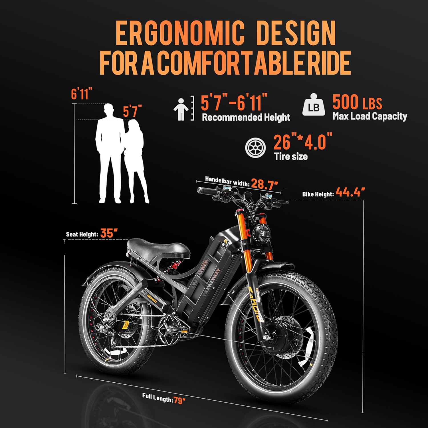 2025 Eahora Romeo Pro 2/Pro 3 46-50Mph Electric Bike for Adults, Peak 5600W/4000W Dual Motor Ebike, 60V 80Ah/52V 70Ah 235 Mile Long Range E Bike, 26*4.0" Fat Tire, Full Suspension, All Terrain, UL2849