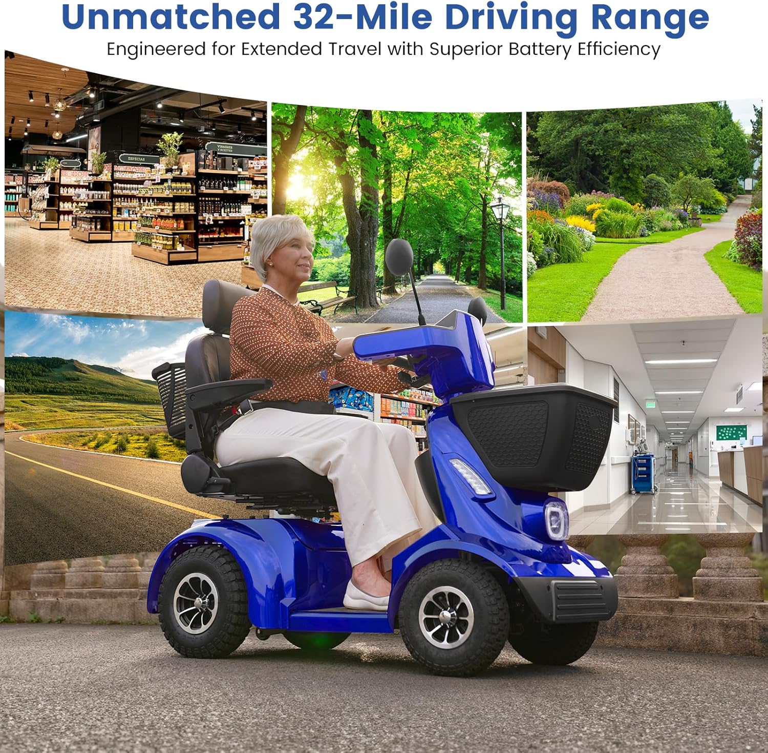 MS09 MAX All Terrain 1000W Electric Mobility Scooter for Adults& Seniors - 500LBS Load & 32 Miles Range Powerd Wheelchair Device w/Off-Road Absorber