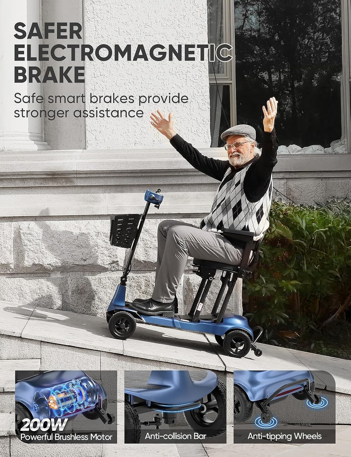 Mobility Scooters for Adults & Seniors - Ultra Lightweight 27.5 lbs Carbon Fiber Folding Electric Scooter - Airlines Approved All-Terrain Portable Scooter with Basket and Charger Included-Blue