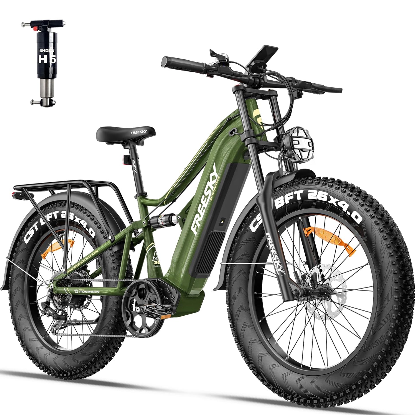 FREESKY 2000W Electric Bike with BAFANG Motor & 48V 30Ah Samsung Cells Battery, 35MPH Max Speed, 120 Miles Range, Full Suspension Mountain Ebike for Adult, 26" Fat Tires, Smart Keys, Hydraulic Brakes