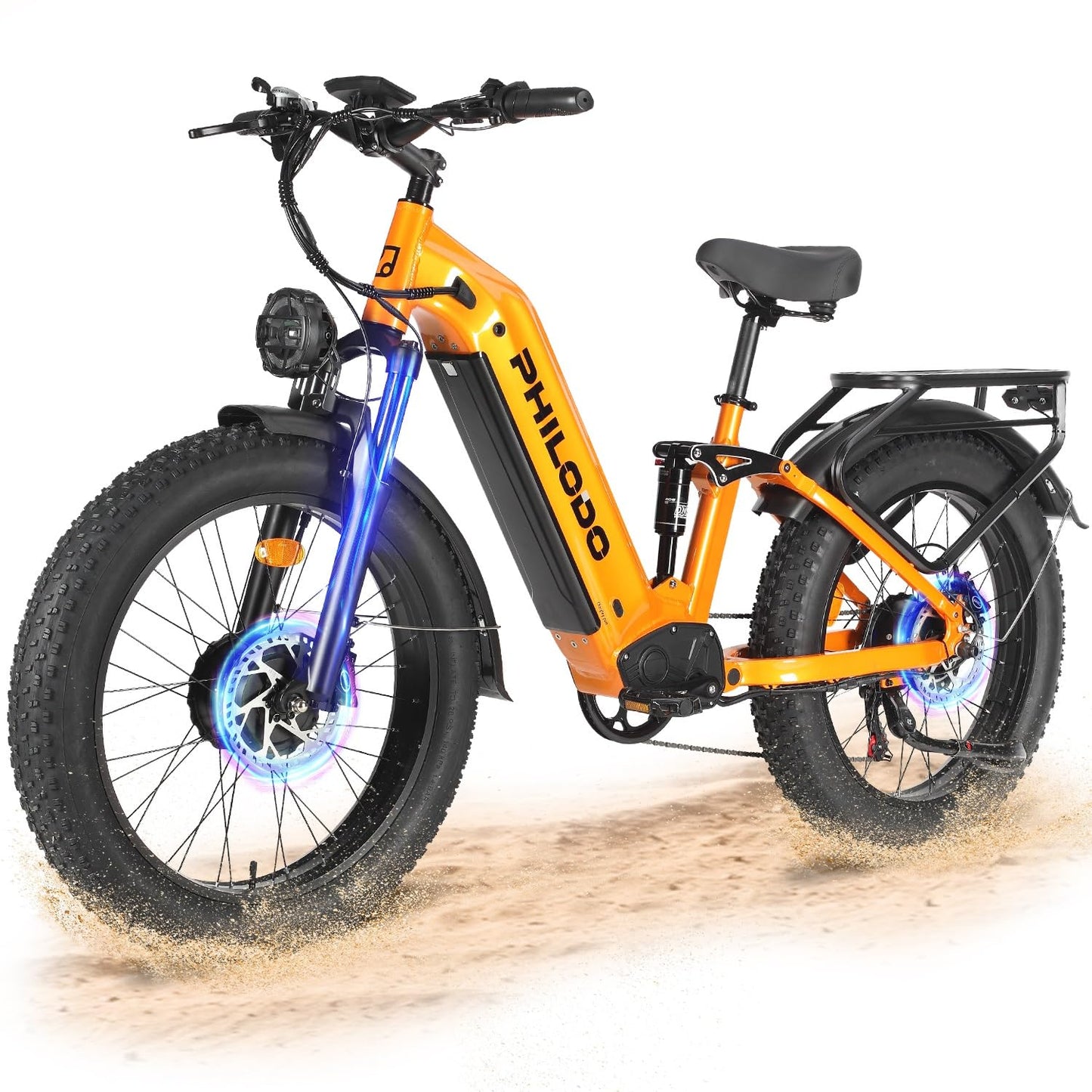PHILODO Falcon 60V 32AH Off-Road Electric Bike 45MPH - 5000W Peak Dual Motor Hunting Ebike, Fat Tire Full Suspension Dirt Bike for Adults, Long Range Snow/Sand Electric Bicycle