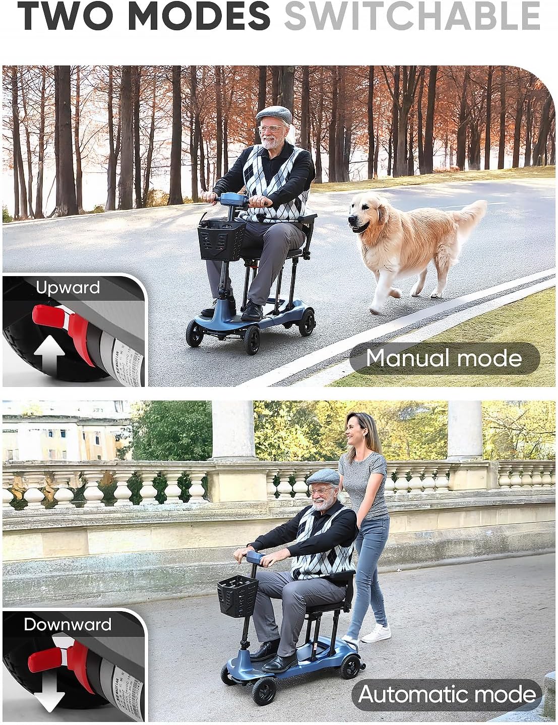 Mobility Scooters for Adults & Seniors - Ultra Lightweight 27.5 lbs Carbon Fiber Folding Electric Scooter - Airlines Approved All-Terrain Portable Scooter with Basket and Charger Included-Blue
