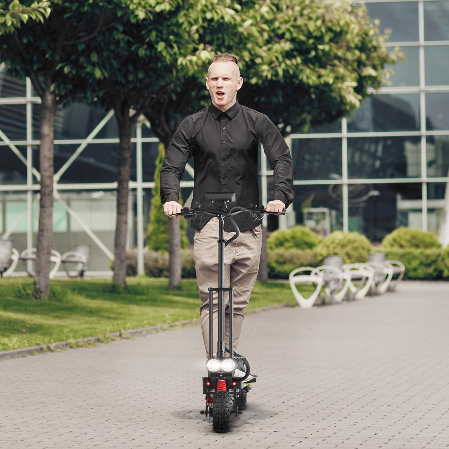 JGH Electric Scooter Adults, 10.5"/11" Tires, 800/6000W Motor E-Scooter Up to 50/75 Miles Range,Top Speed 31/55 MPH, Folding Commuting Electric Scooter for Adults
