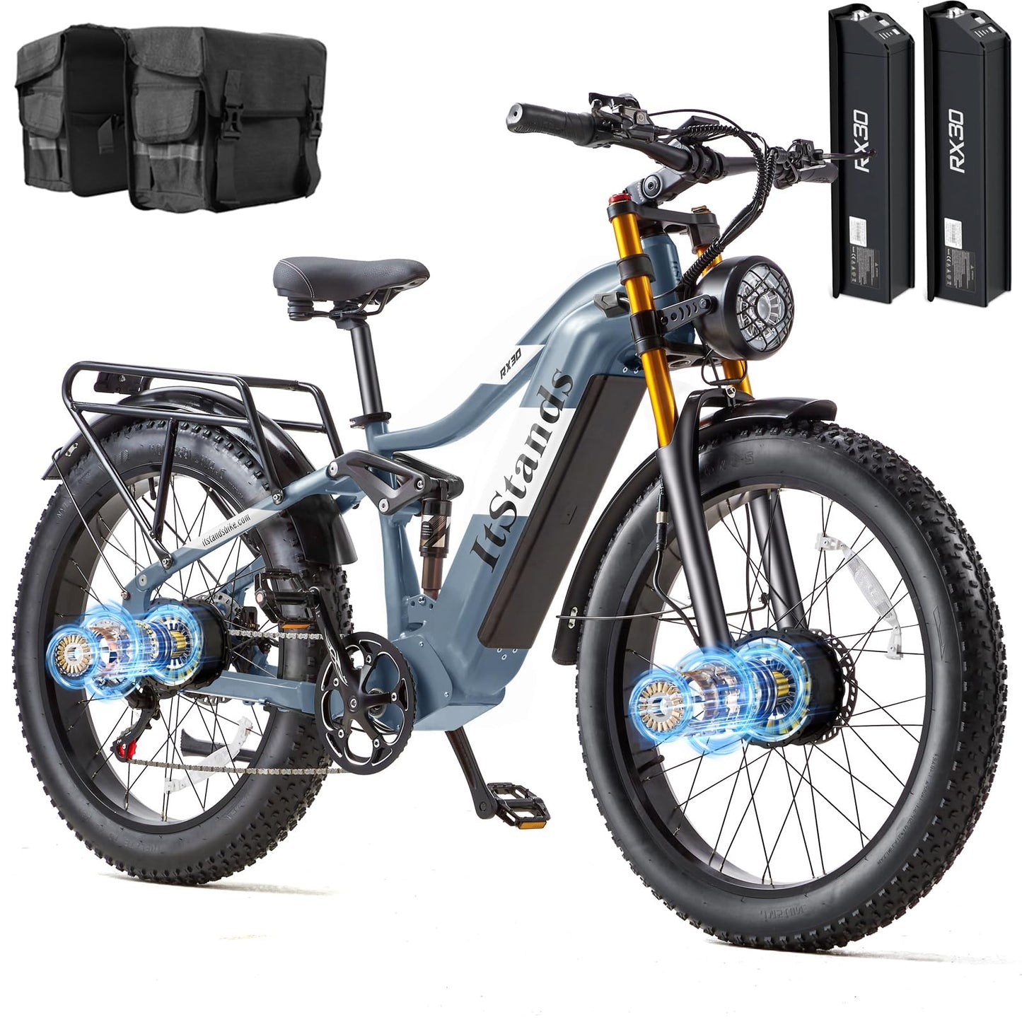 Dual Motor 2000W/1000W Electric Bike for Adults 48V 30AH/20Ah Long Range ebike Removable Battery 26" Fat Tire Off Road Mountain Full Suspension Electric Bicycle,Dual Hydraulich Brakes,32mph/30mph