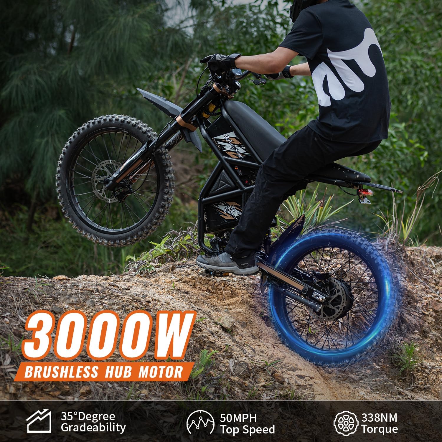 Riding'times Upgraded GT73/GT73PRO Electric Dirt Bike for Adults 2400W/3000W, Max 37/50 MPH & 85 Mile Long Range Ebike with 25" Motorcycle Tires, 1747Wh/2160Wh Dual Battery E Bike, Full Suspension
