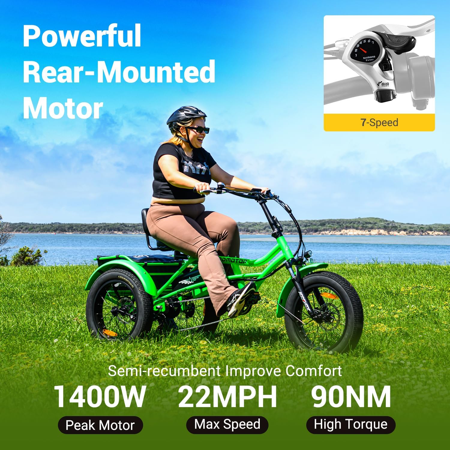 ADDMOTOR ARISETAN Electric Trike for Adults, 750W Rear Motor Electric Tricycle, 85MI 48V 20AH UL2849 Etrike, 380lbs, Semi-Recumbent Three Wheel Electric Bike for Seniors, Parking Brake & Differential