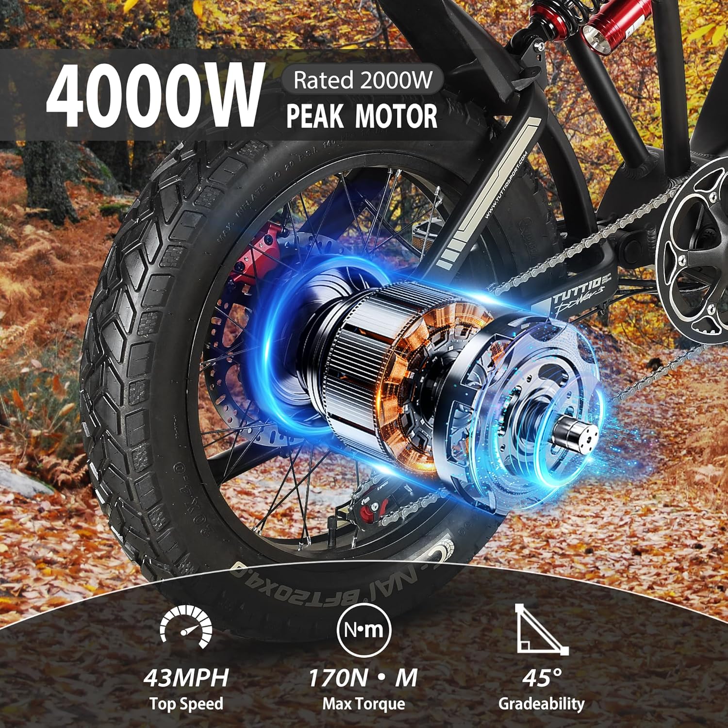 Electric-Dirt-Bike for Adults-Teens, ICT Peak 4000W-43MPH-60V-25AH Electric Motorcycle 20" Fat-Tire-Electric-Bike for Mountain Snow Off-Road Fit Age 16+